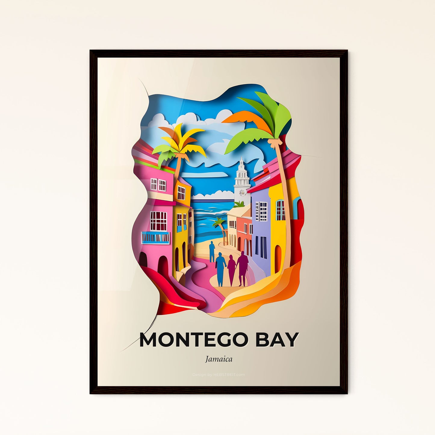 Vivid Montego Bay, Jamaica - a paper cut of a city with people walking on the beach