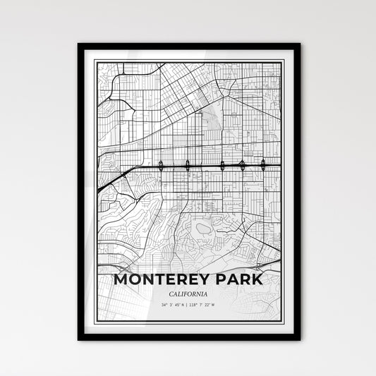 Monterey Park California - Scandinavian Style City Map for Modern Home Decor