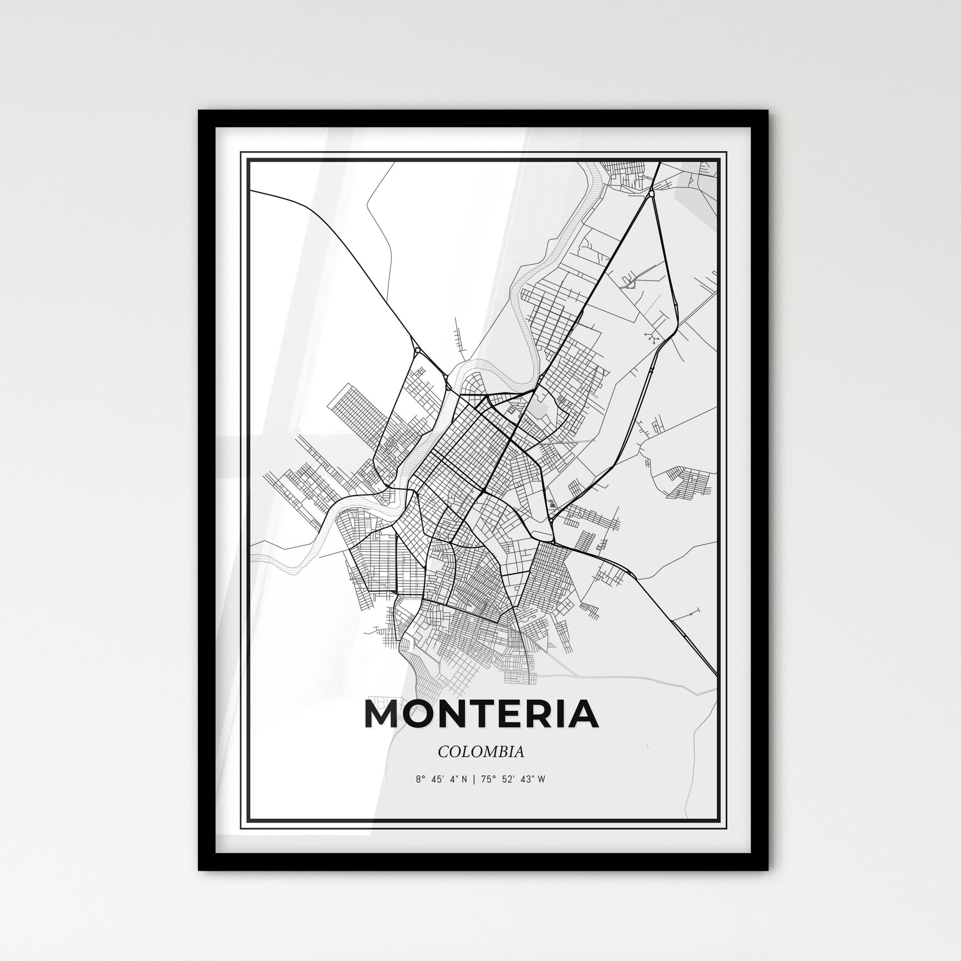 Monteria Colombia - Scandinavian Style City Map for Modern Home Decor