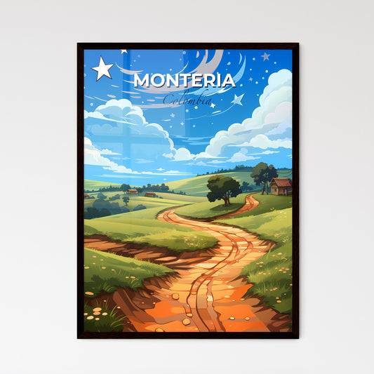 Cartoon Road through Vibrant Green Field in Monteria Colombia Skyline Default Title