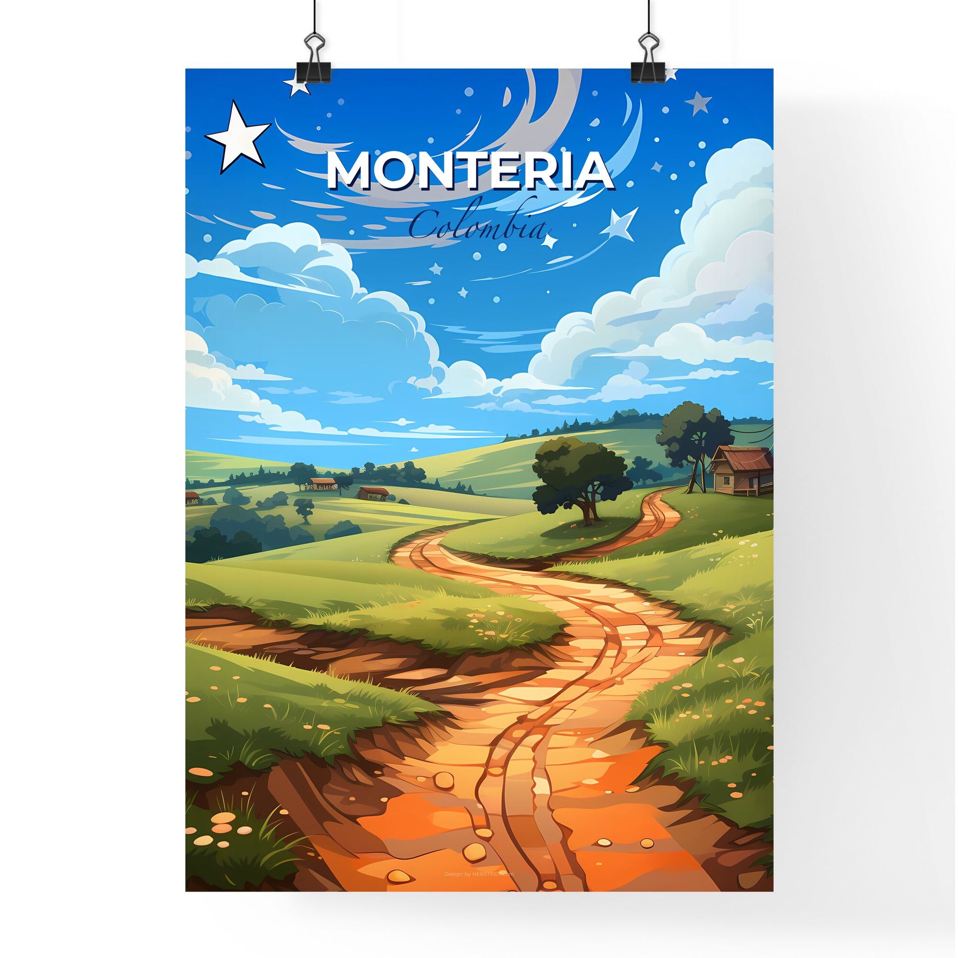 Cartoon Road through Vibrant Green Field in Monteria Colombia Skyline Default Title