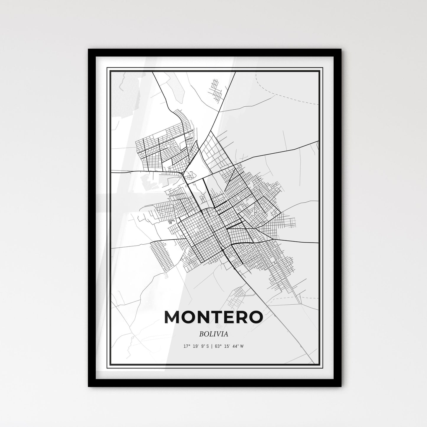 Montero Bolivia - Scandinavian Style City Map for Modern Home Decor