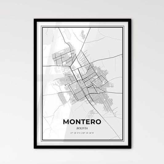 Montero Bolivia - Scandinavian Style City Map for Modern Home Decor