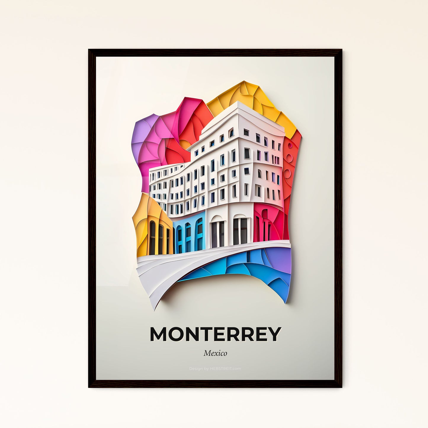 Vivid Monterrey, Mexico - a paper cut of a building with a rainbow umbrella