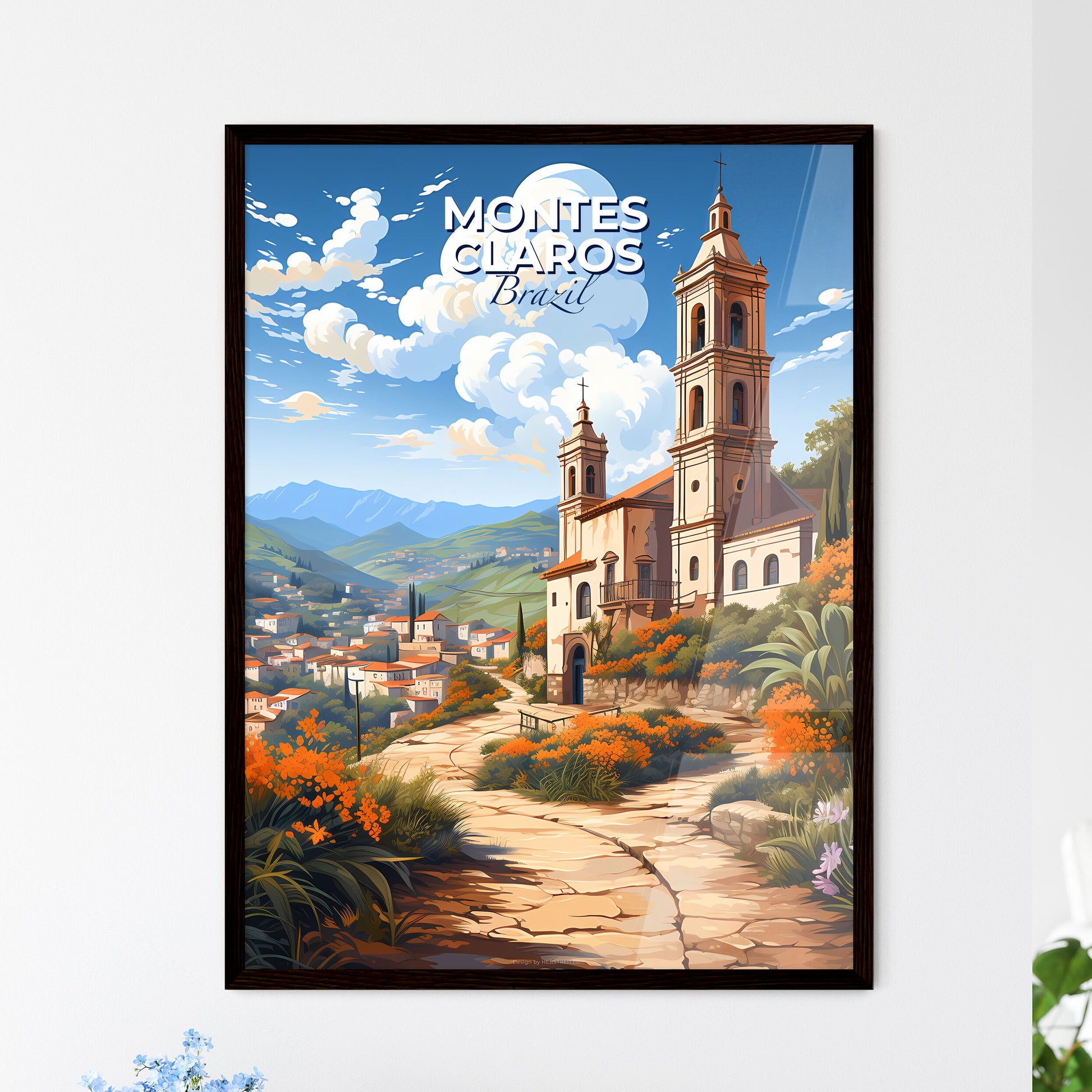 Montes Claros Brazil Cityscape Painting, Skyline Art, Town Scenery, Church Steeple, Colorful Buildings, Travel Poster Default Title