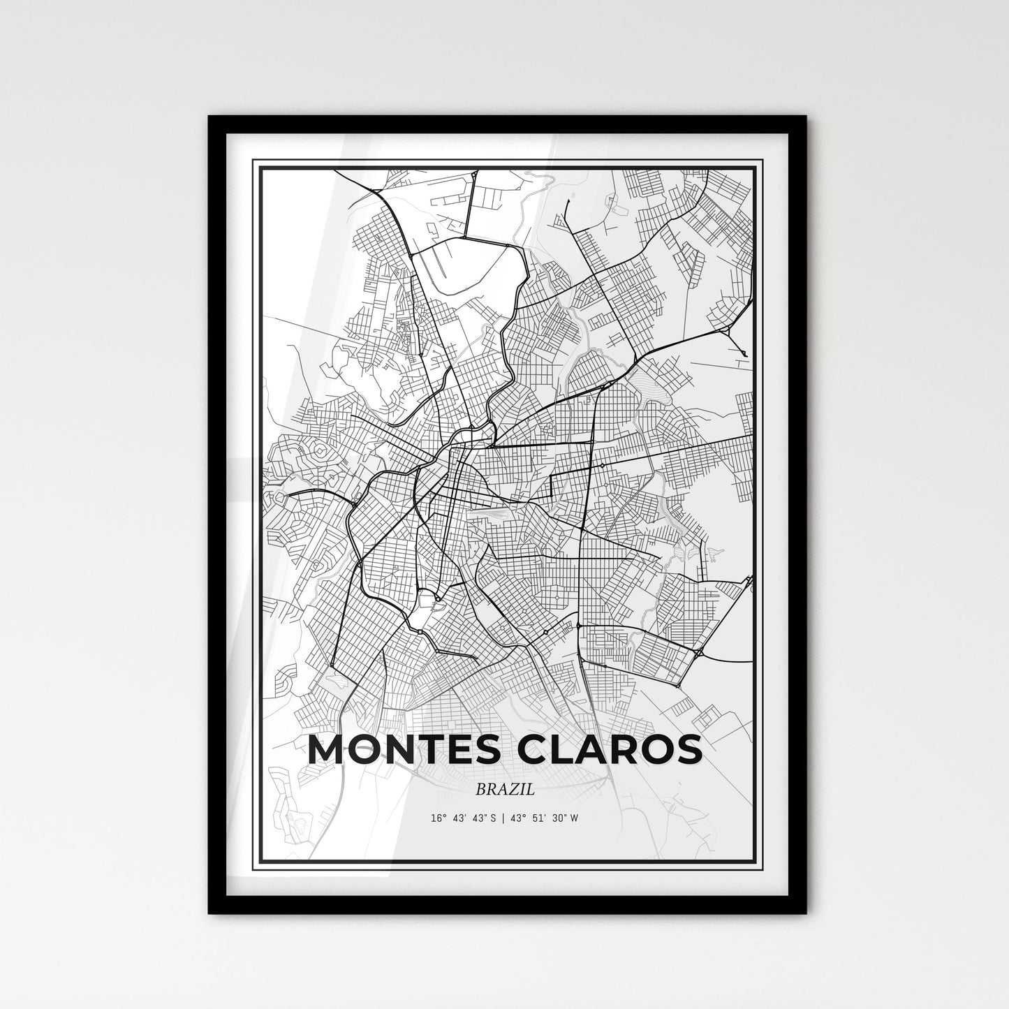 Montes Claros Brazil - Scandinavian Style City Map for Modern Home Decor