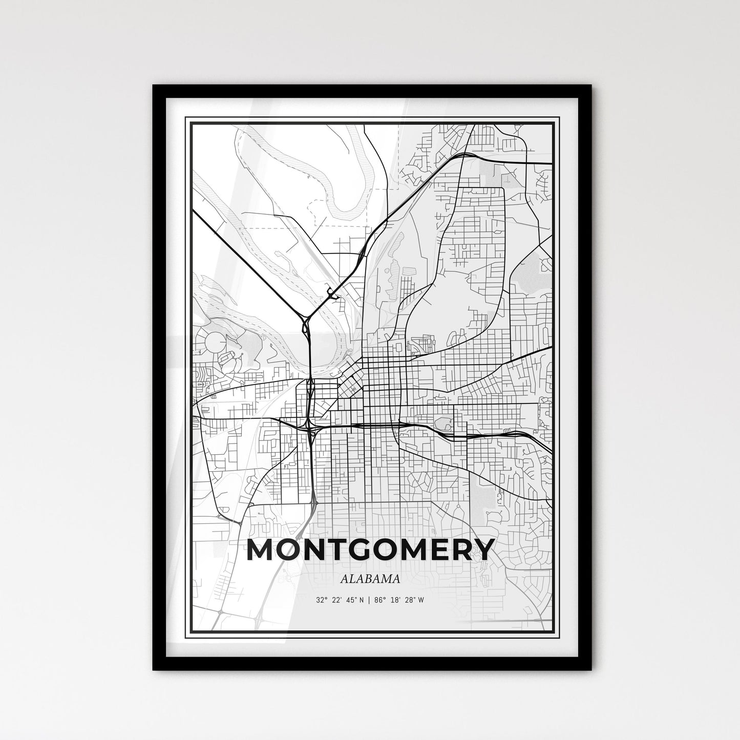 Montgomery Alabama - Scandinavian Style City Map for Modern Home Decor