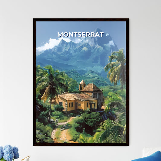 Vibrant Montserrat Landscape Painting: Colorful House Amidst Palm Trees in North America - Contemporary Art Framed Art