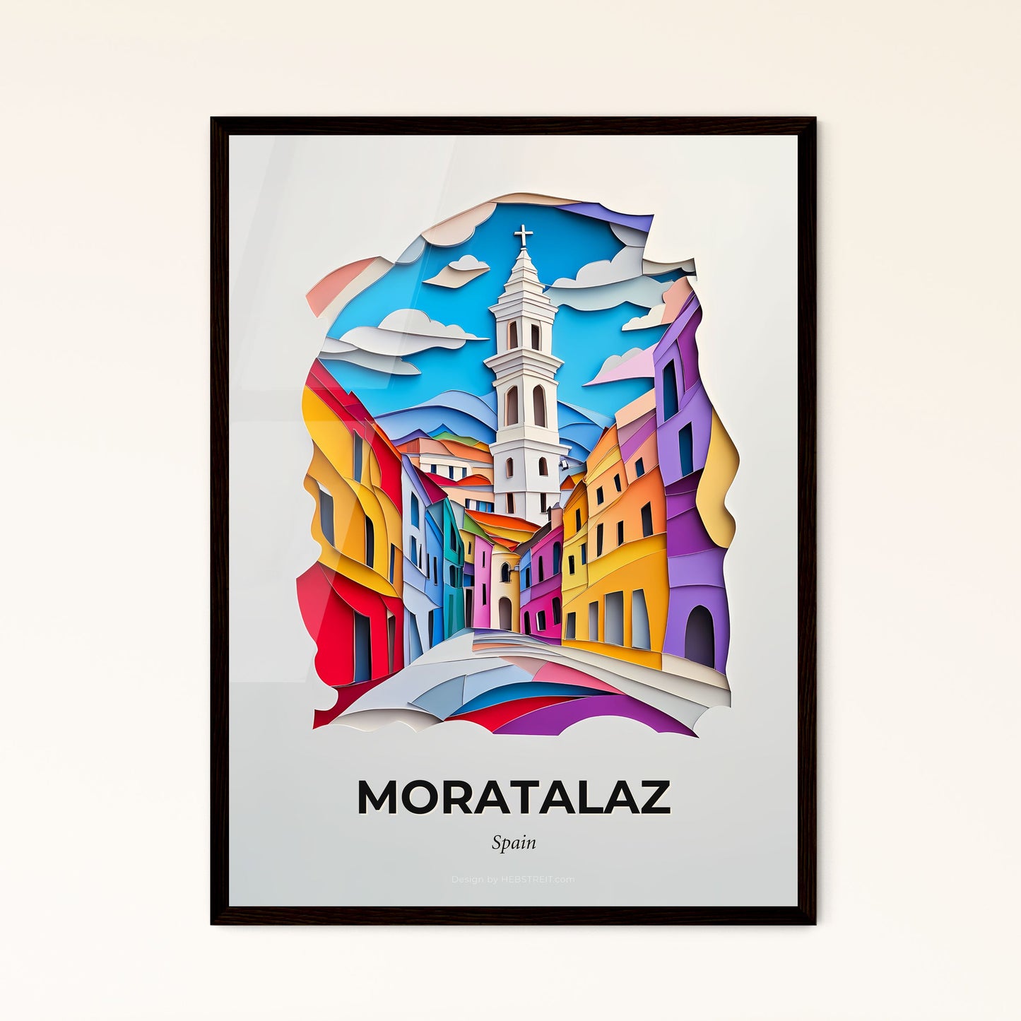 Vivid Moratalaz, Spain - a paper cut of a church tower in a city