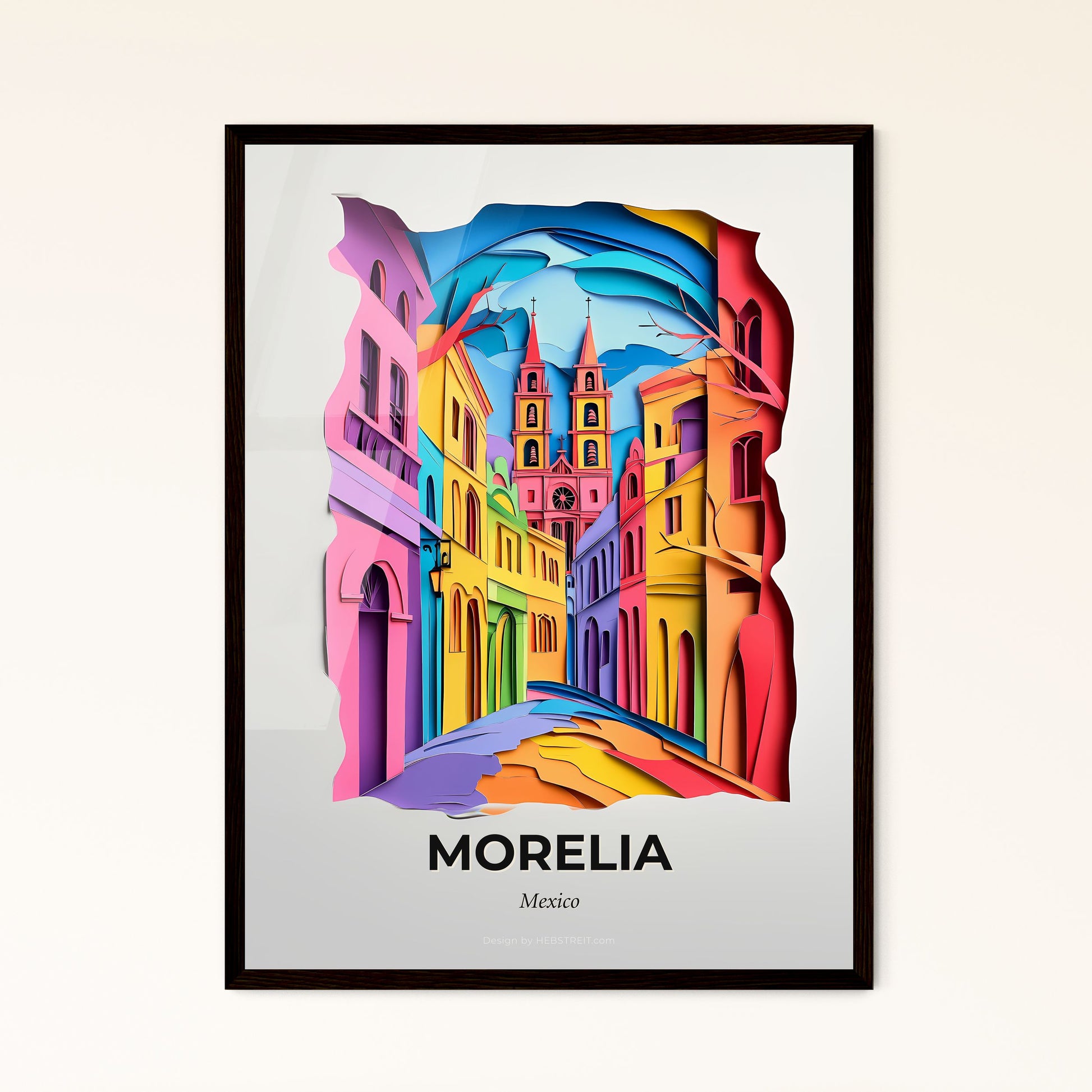 Vivid Morelia, Mexico - a colorful city street with a clock tower