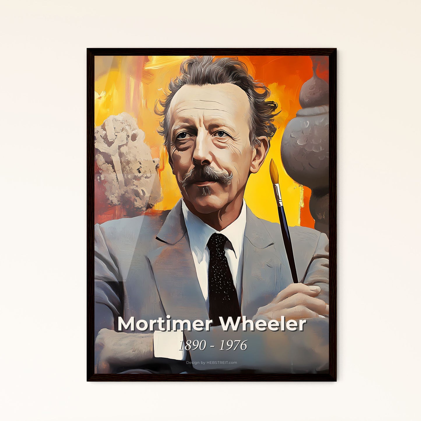 Portrait of Mortimer Wheeler, 1890 - 1976. Impressionistic painting of a man in a suit with a brush.