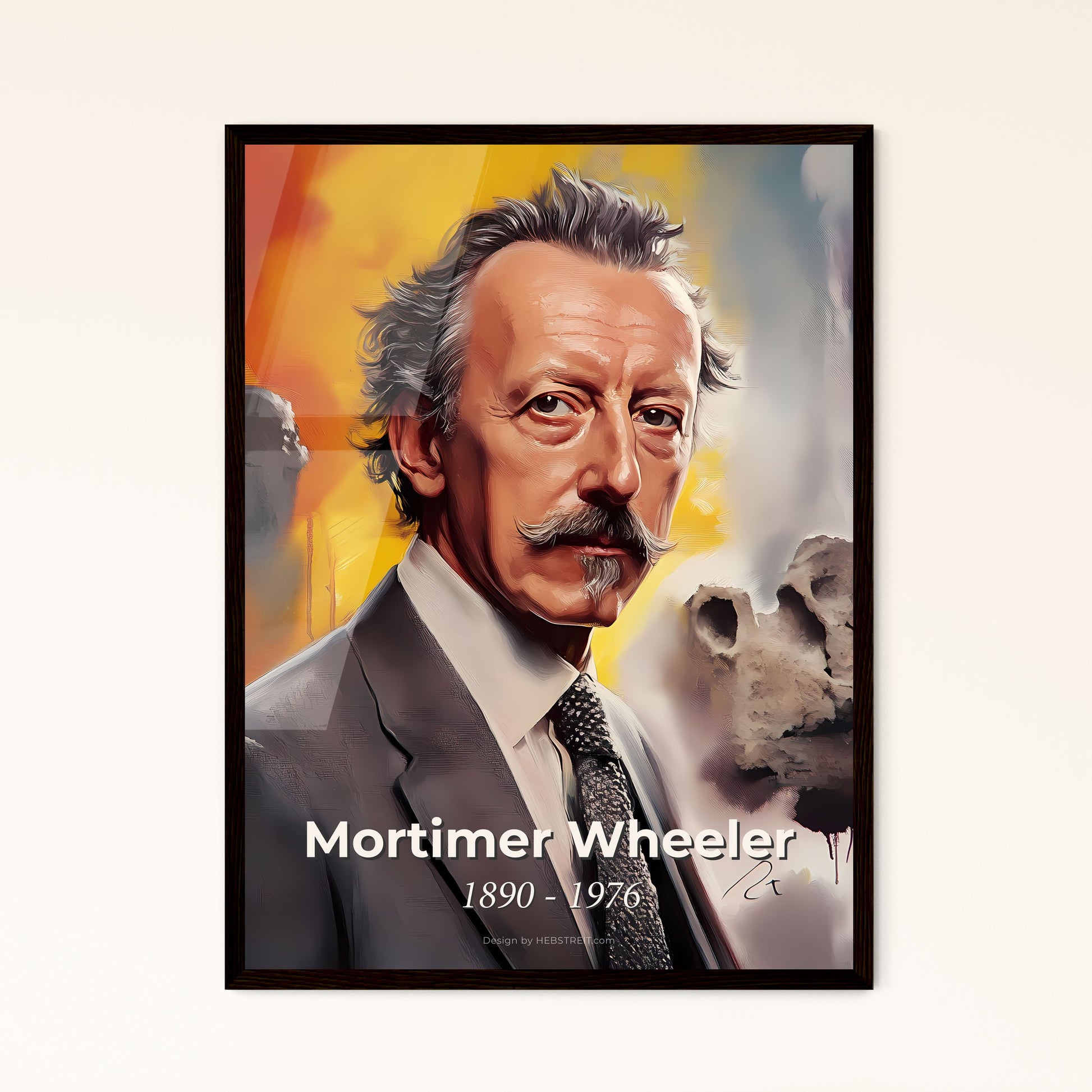 Portrait of Mortimer Wheeler, 1890 - 1976. Impressionistic painting of a man in a suit and tie.