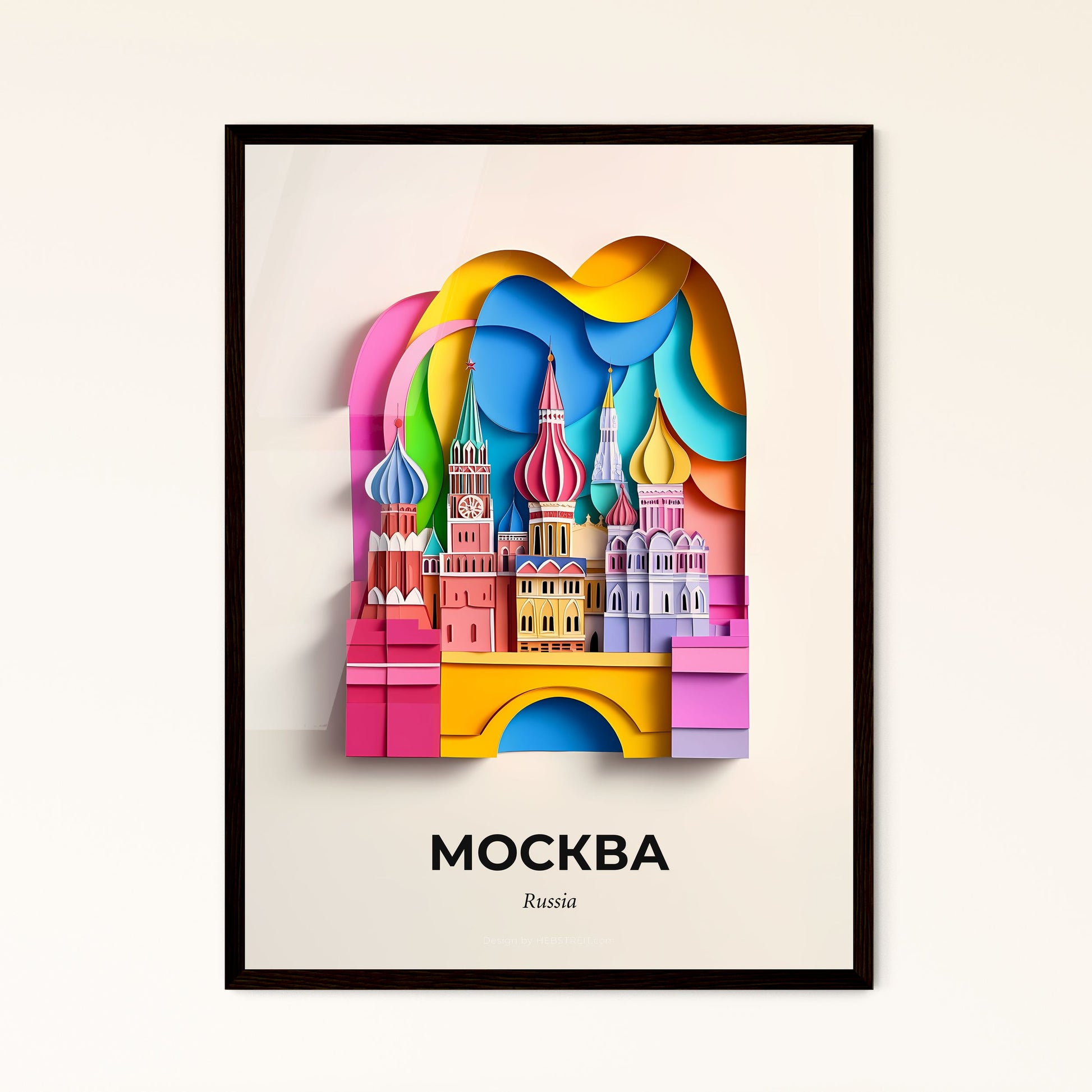 Vivid Moscow, Russia - a paper cut of a city with a rainbow colored sky