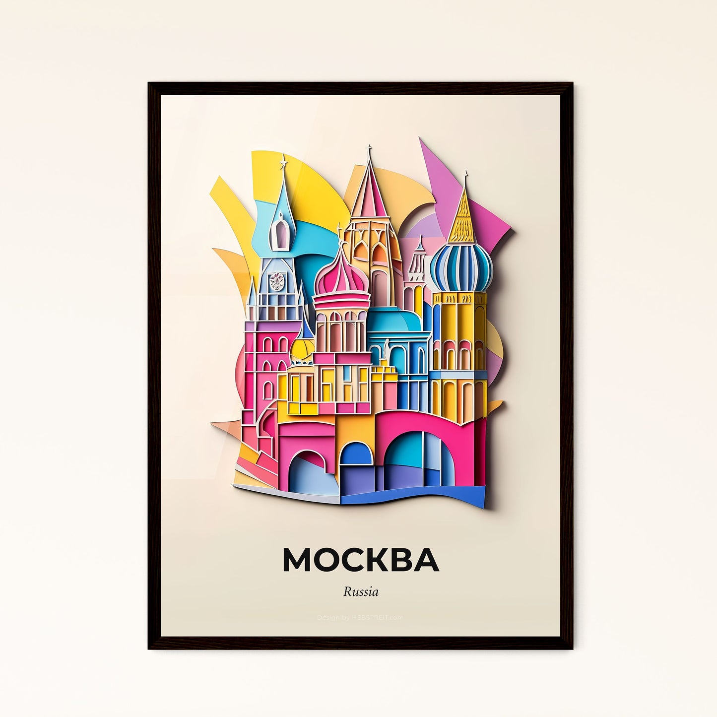 Vivid Moscow, Russia - a colorful paper cut of a castle with a clock