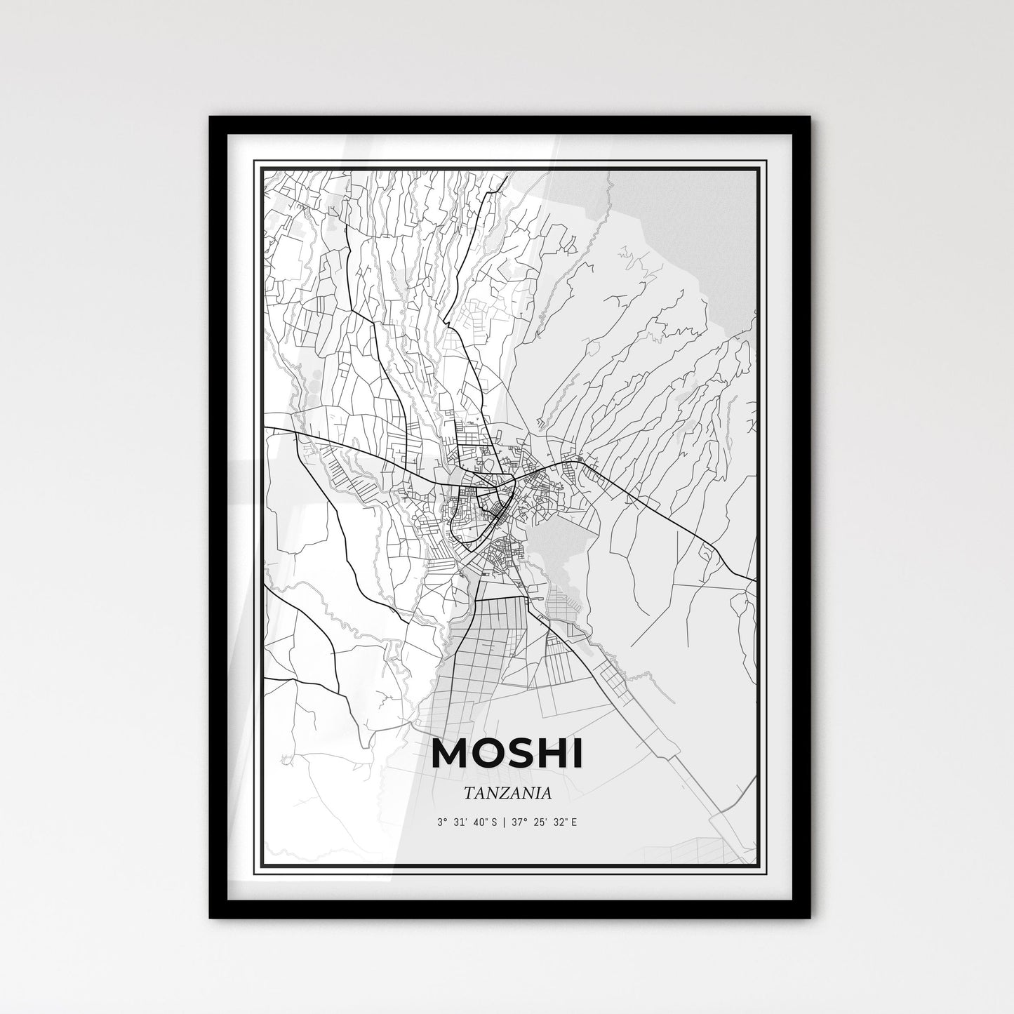 Moshi Tanzania - Scandinavian Style City Map for Modern Home Decor