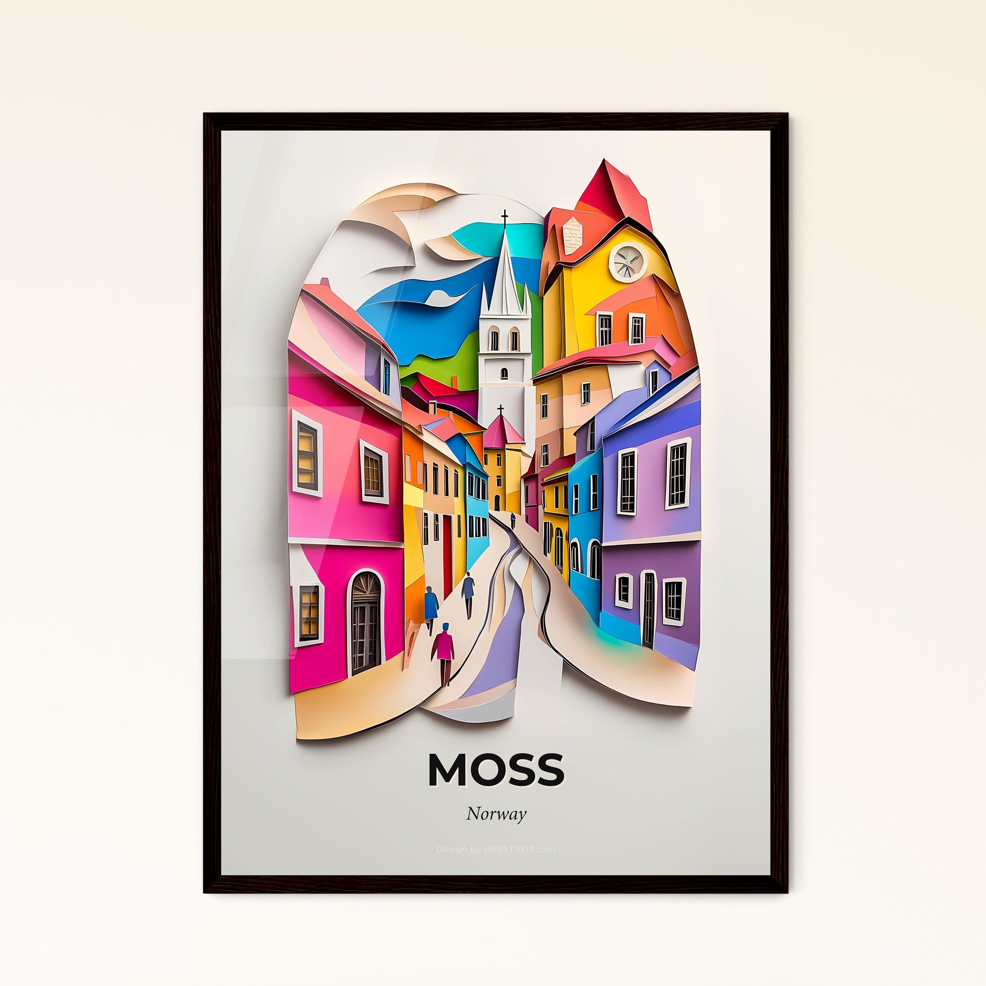 Vivid Moss, Norway - a colorful city with a clock on the wall