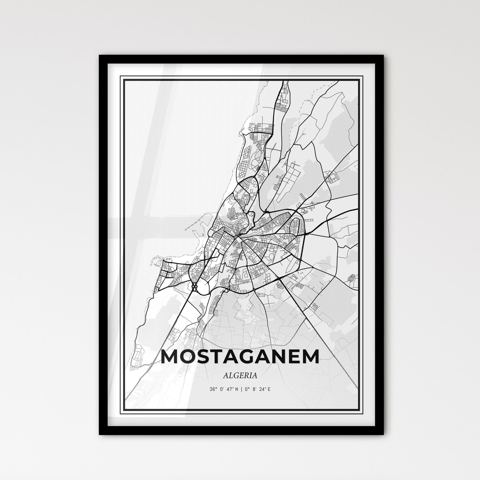 Mostaganem Algeria - Scandinavian Style City Map for Modern Home Decor