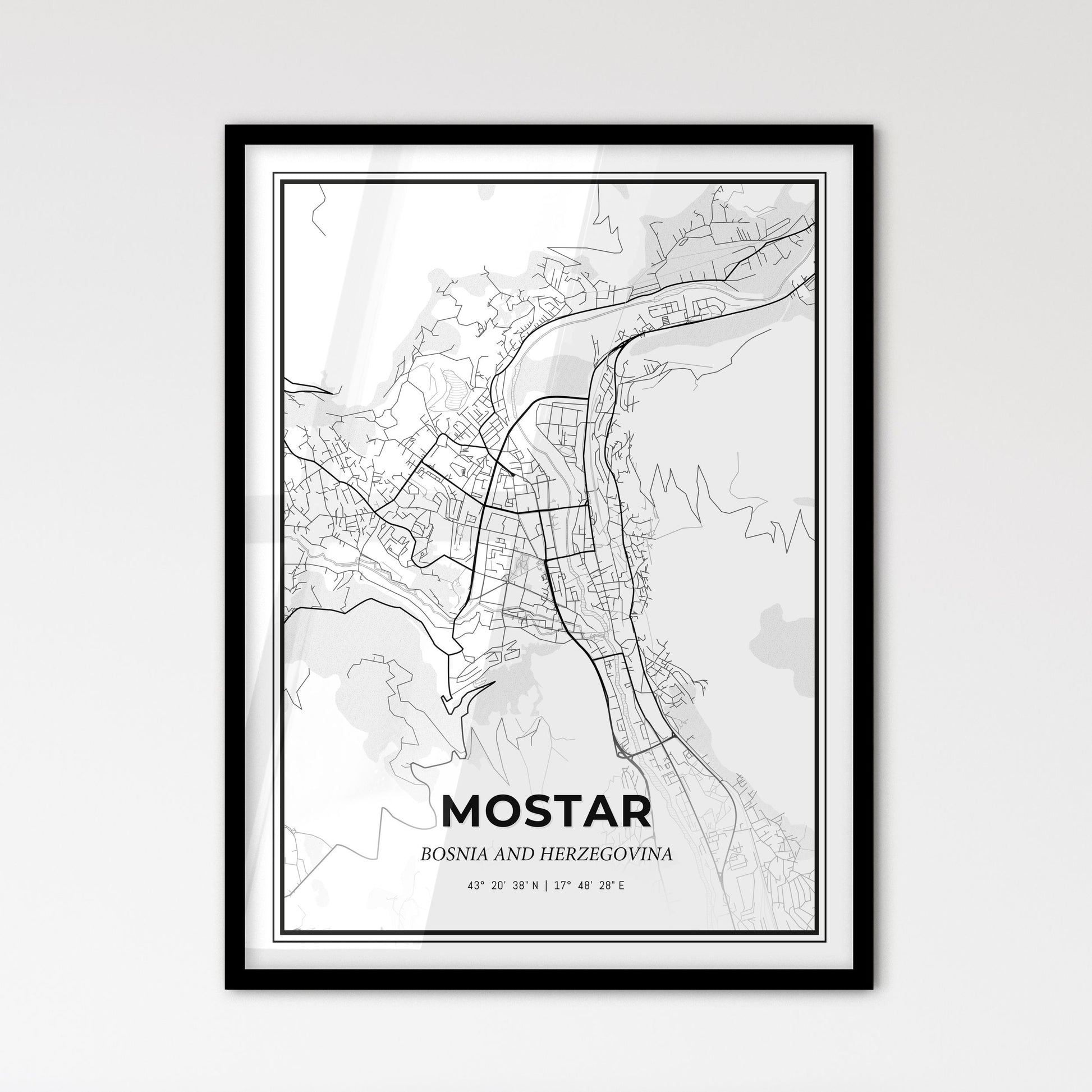 Mostar Bosnia and Herzegovina - Scandinavian Style City Map for Modern Home Decor