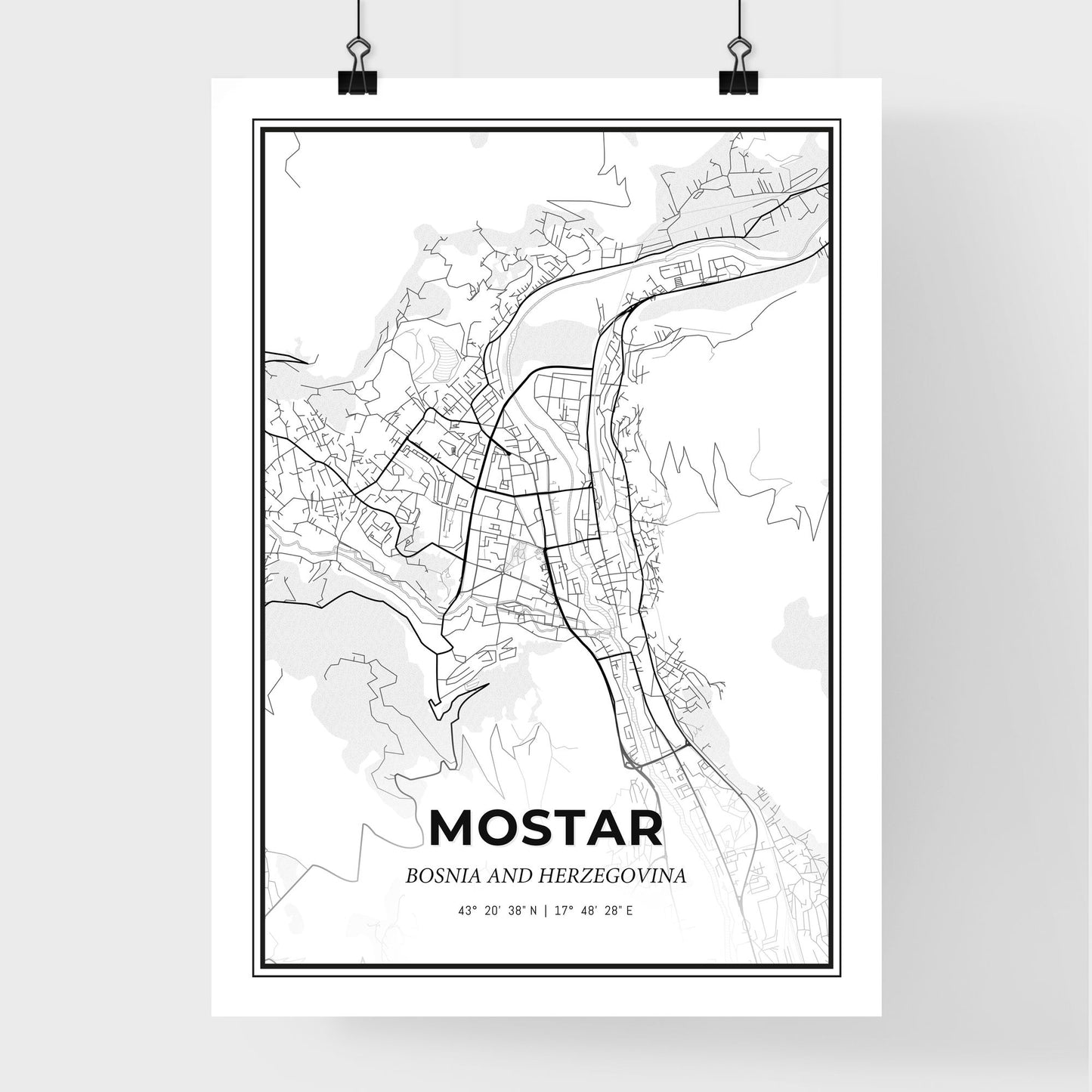 Mostar Bosnia and Herzegovina - Premium City Map Poster