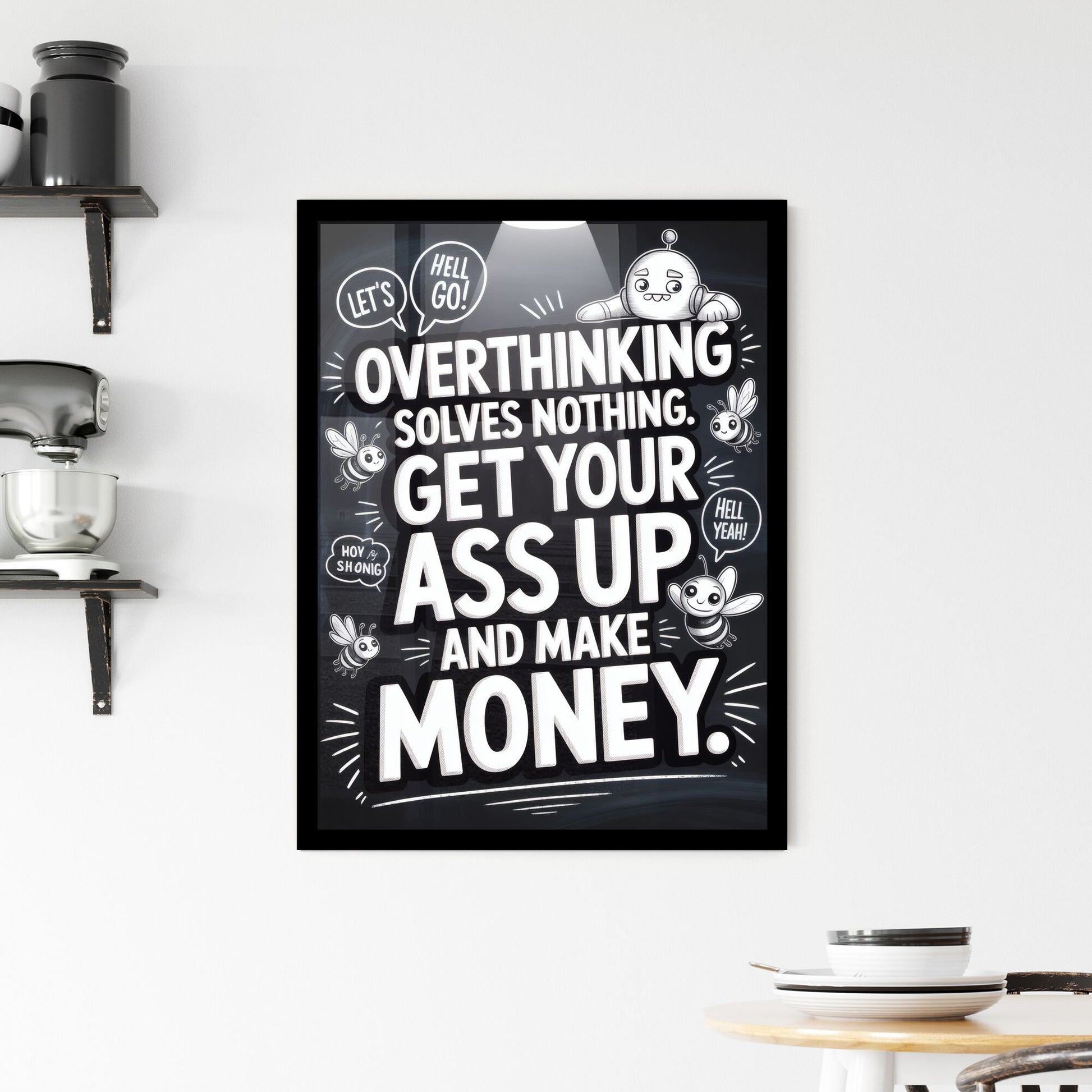 Motivational Quote: Overcoming Overthinking and Taking Action to Achieve Success and Financial Freedom. Framed Print