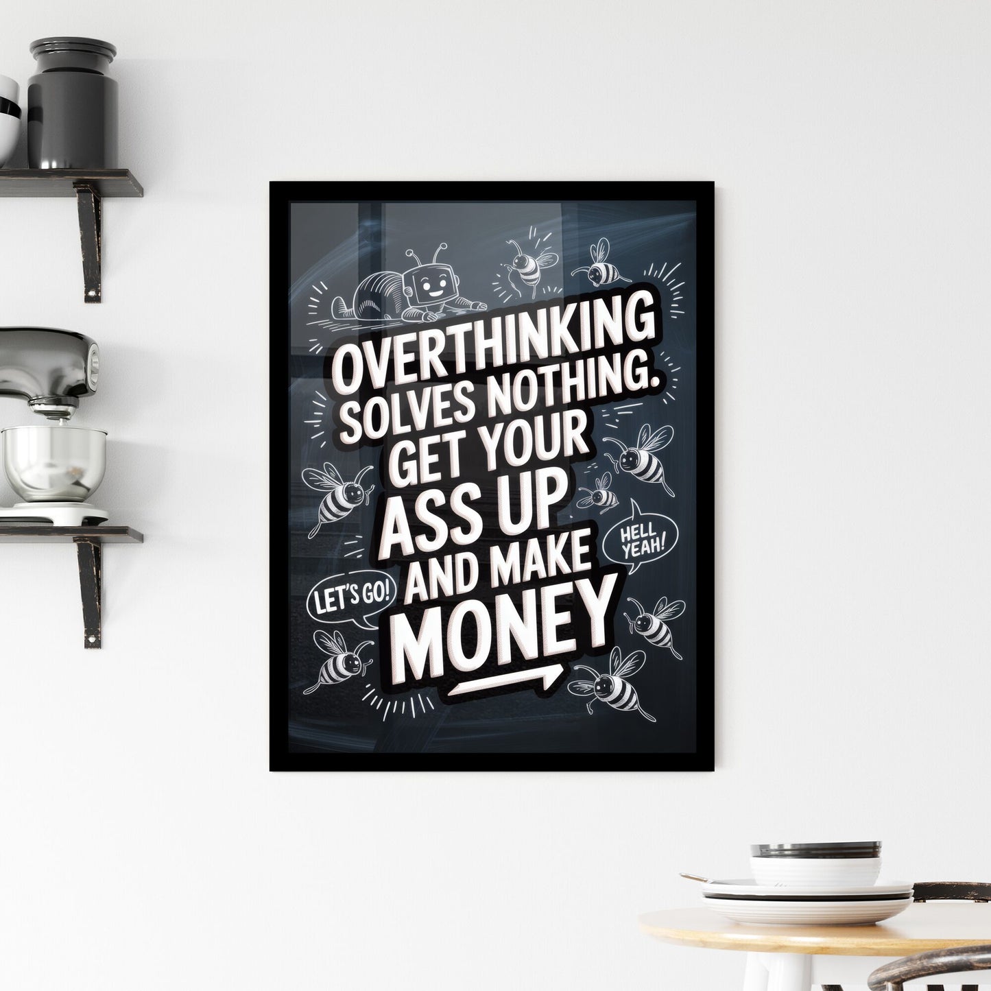 Motivational Quote on Overcoming Overthinking and Taking Action for Financial Success Framed Print