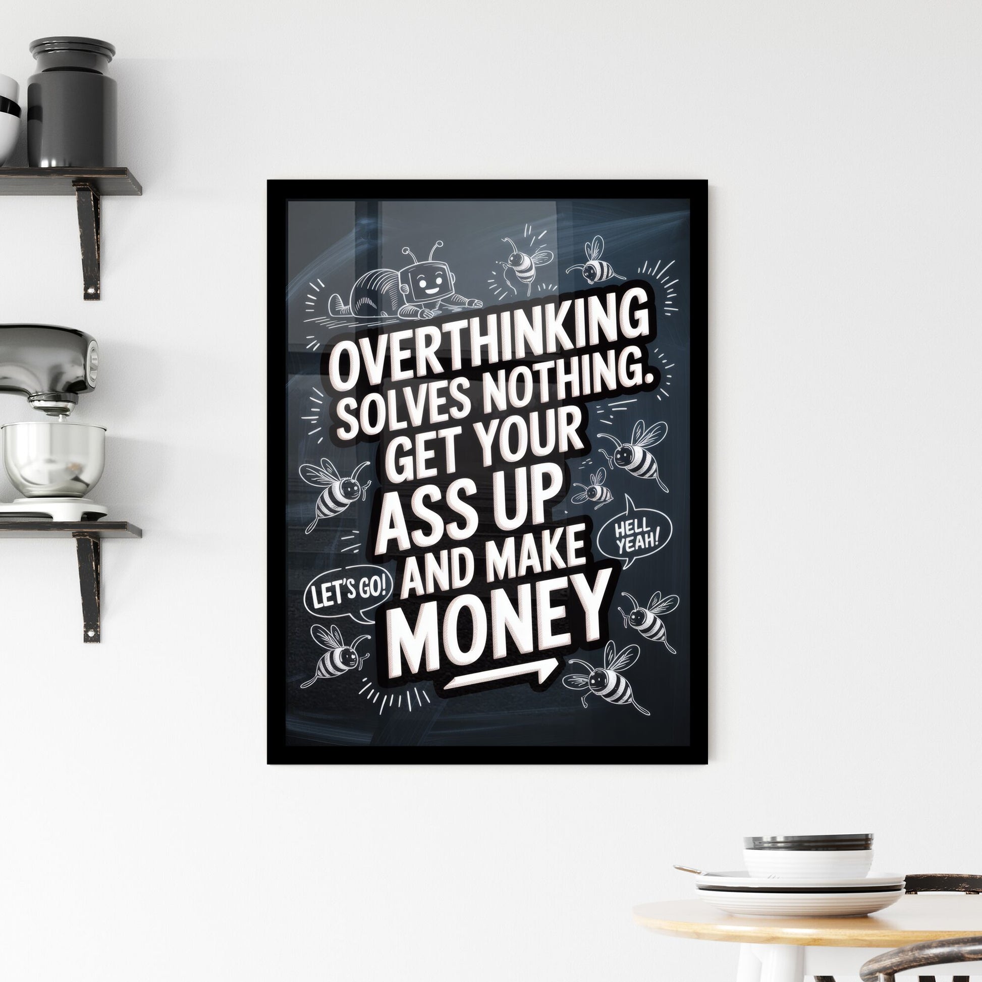 Motivational Quote on Overcoming Overthinking and Taking Action for Financial Success Framed Print