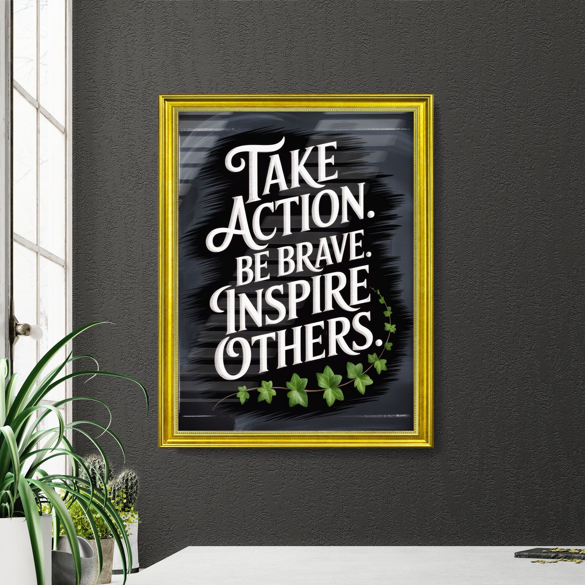 Motivational Typography Art: Take Action, Be Brave, Inspire Others for Personal Growth and Empowerment.