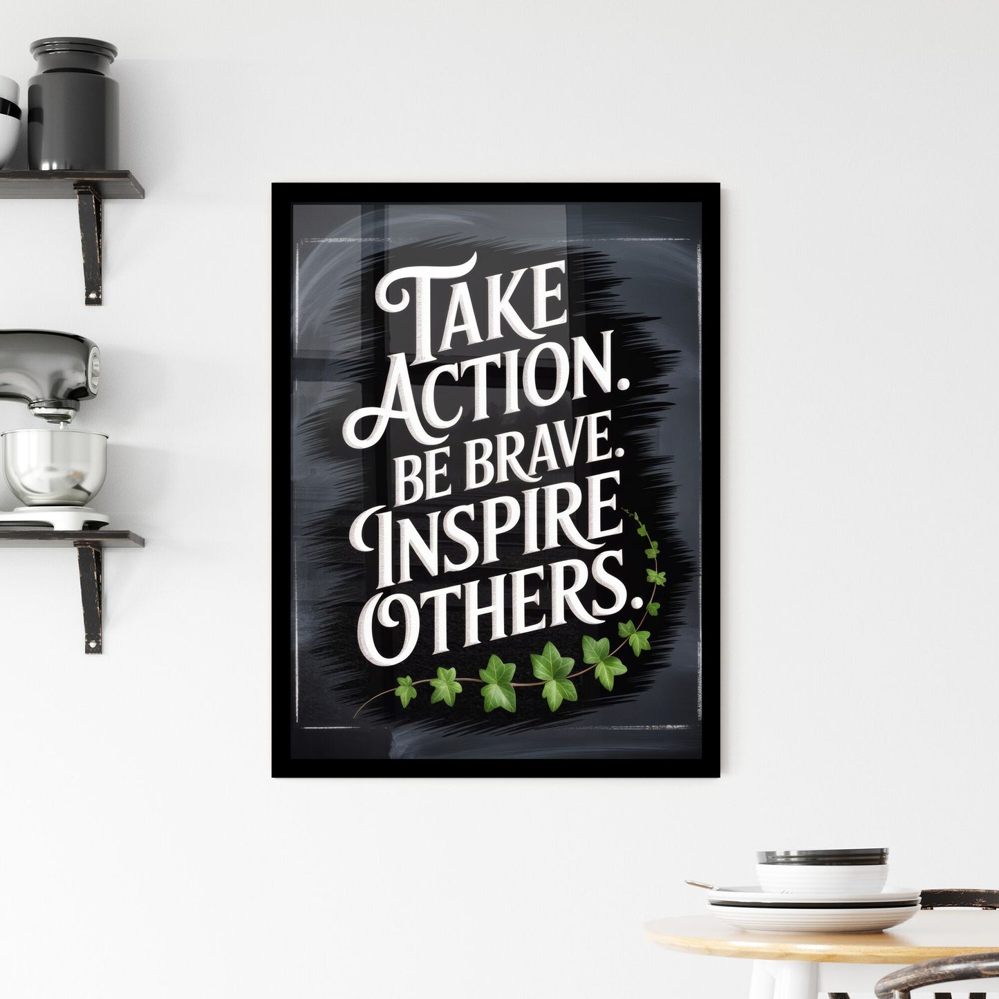Motivational Typography Art: Take Action, Be Brave, Inspire Others for Personal Growth and Empowerment. Framed Print
