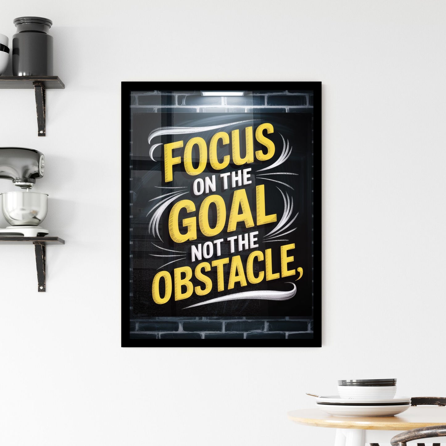 Motivational Wall Art: Focus on Goals, Not Obstacles - Inspirational Quote for Success and Perseverance Framed Print