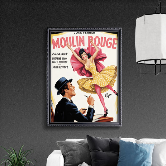 Captivating Vintage Poster of Moulin Rouge Celebrating Dance and Artistic Flair in a Colorful Theatrical Setting.