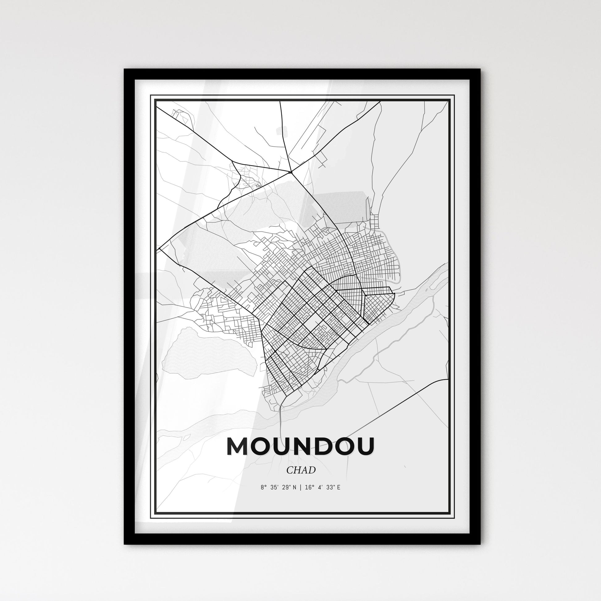 Moundou Chad - Scandinavian Style City Map for Modern Home Decor