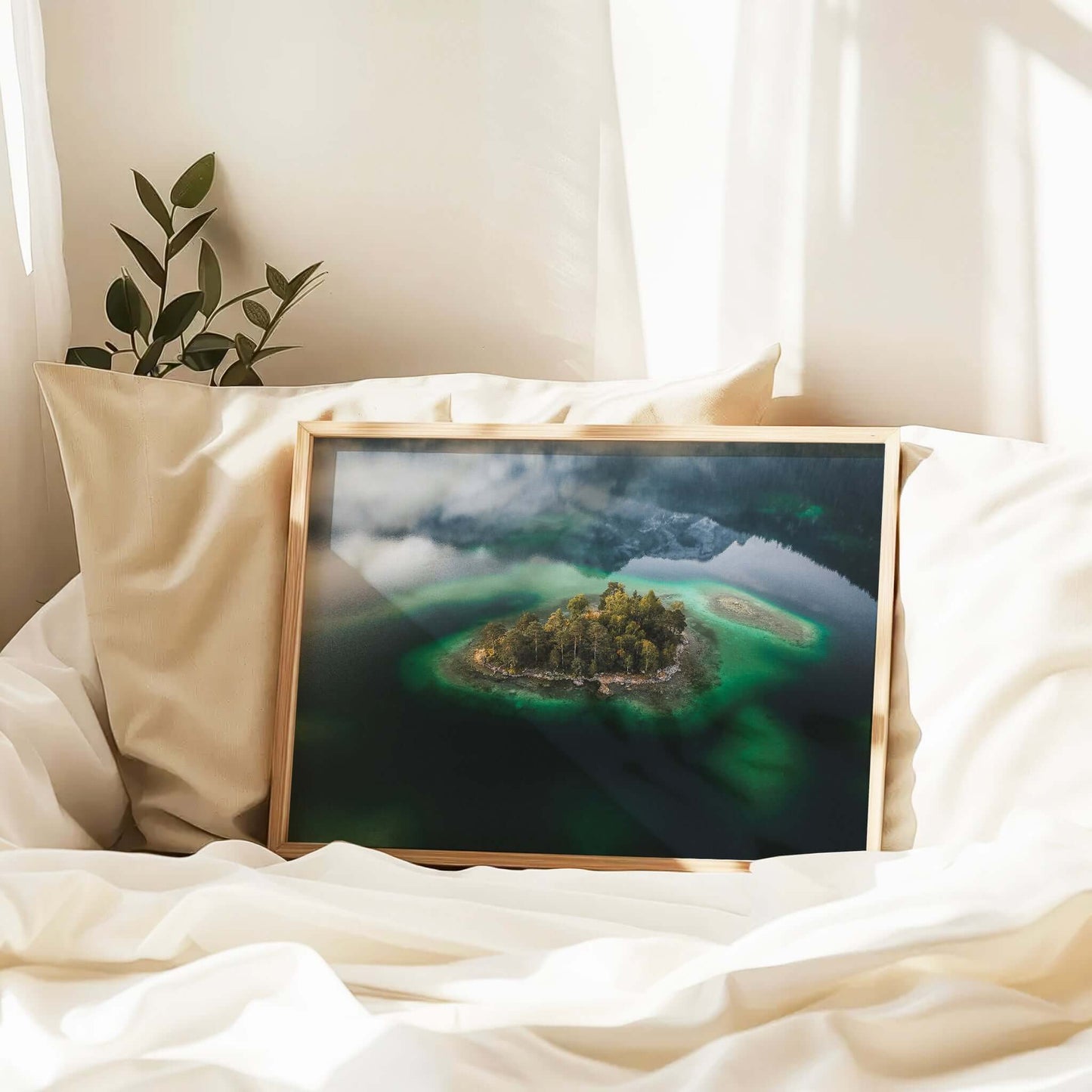 Eibsee Aerial Island Print – Bavarian Alps Landscape Photography Wall Art