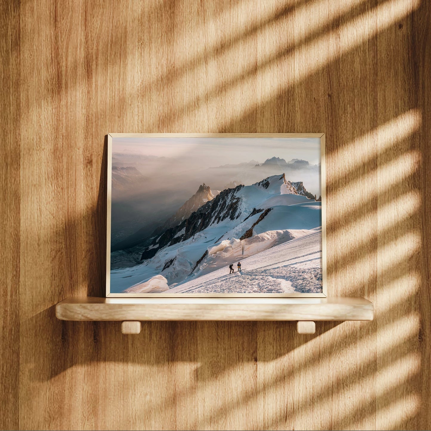 Mont Blanc Mountaineering Wall Art – Climbers at Sunrise, Chamonix Alpine Print