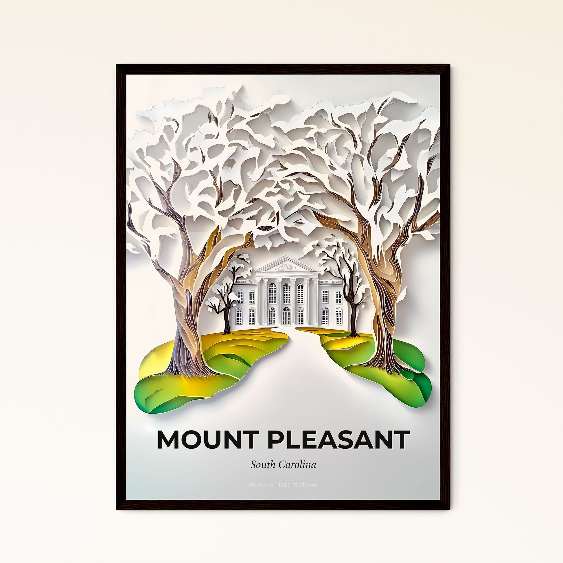 Vivid Mount Pleasant, South Carolina - a paper cut of a white house and trees