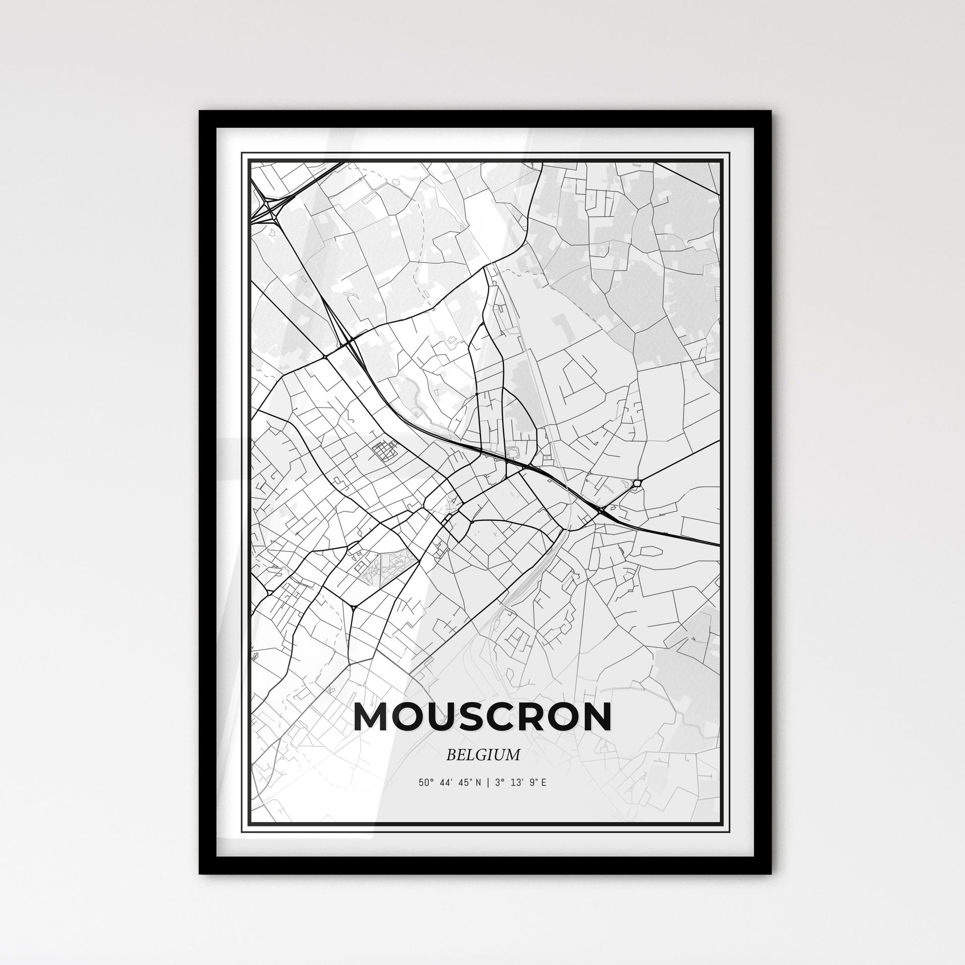 Mouscron  Belgium - Scandinavian Style City Map for Modern Home Decor