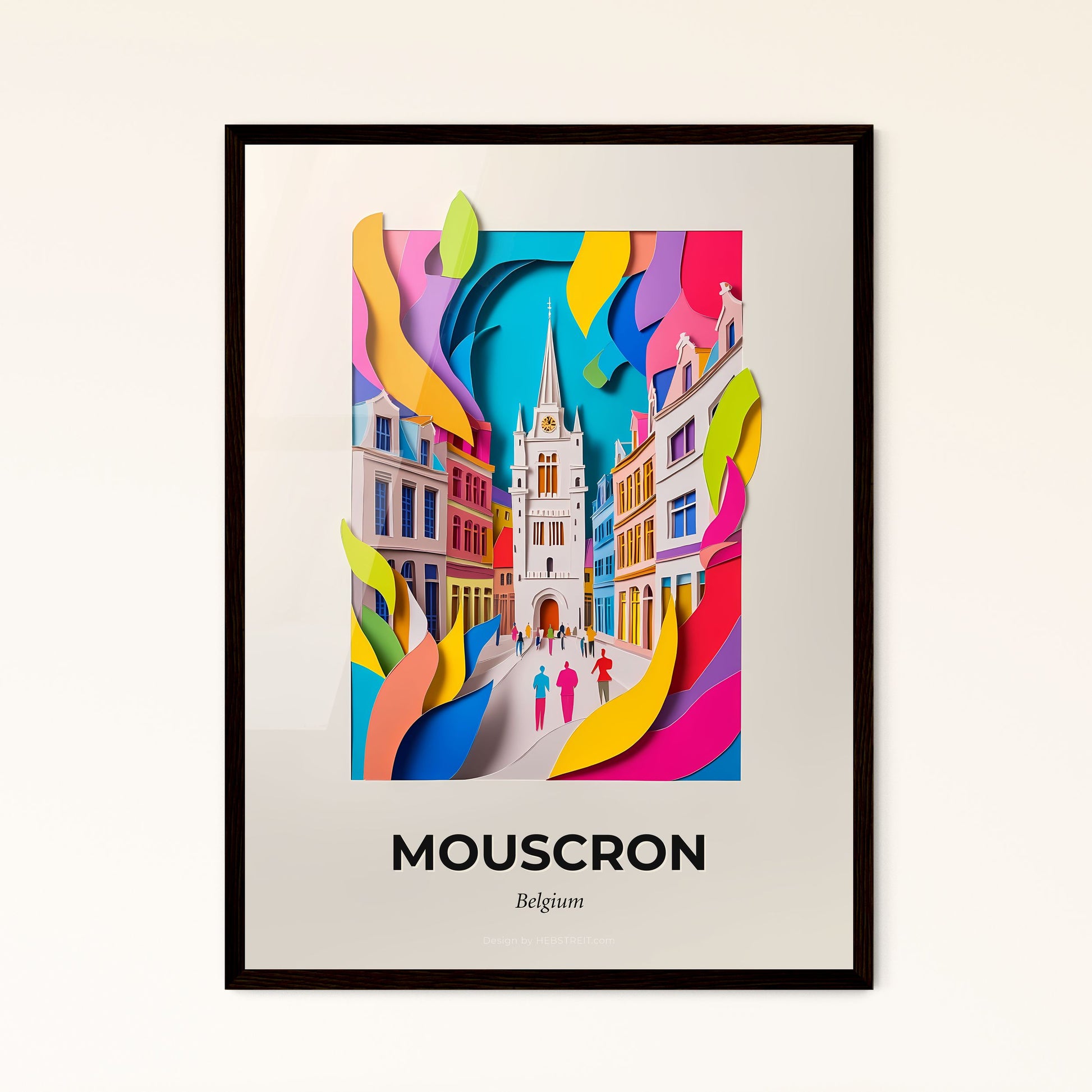 Vivid Mouscron , Belgium - a city with a church and people