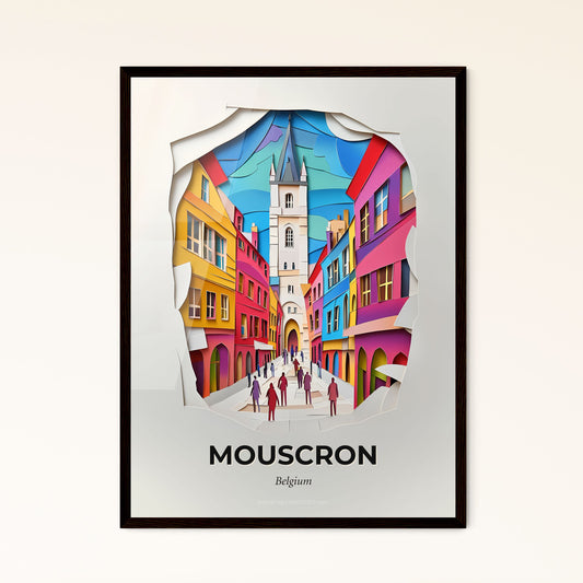 Vivid Mouscron , Belgium - a paper cut of a city street with people walking