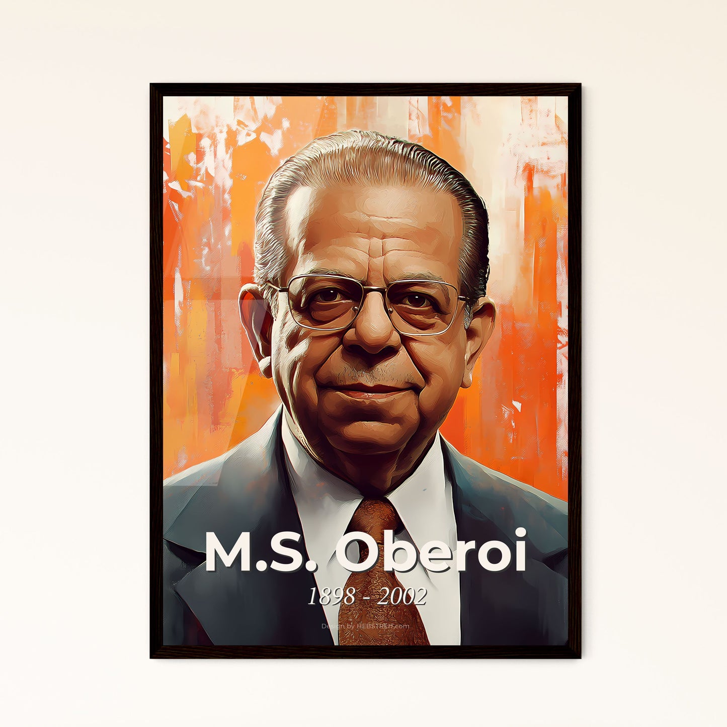 Portrait of M.S. Oberoi, 1898 - 2002. Impressionistic painting of a man in a suit and tie.