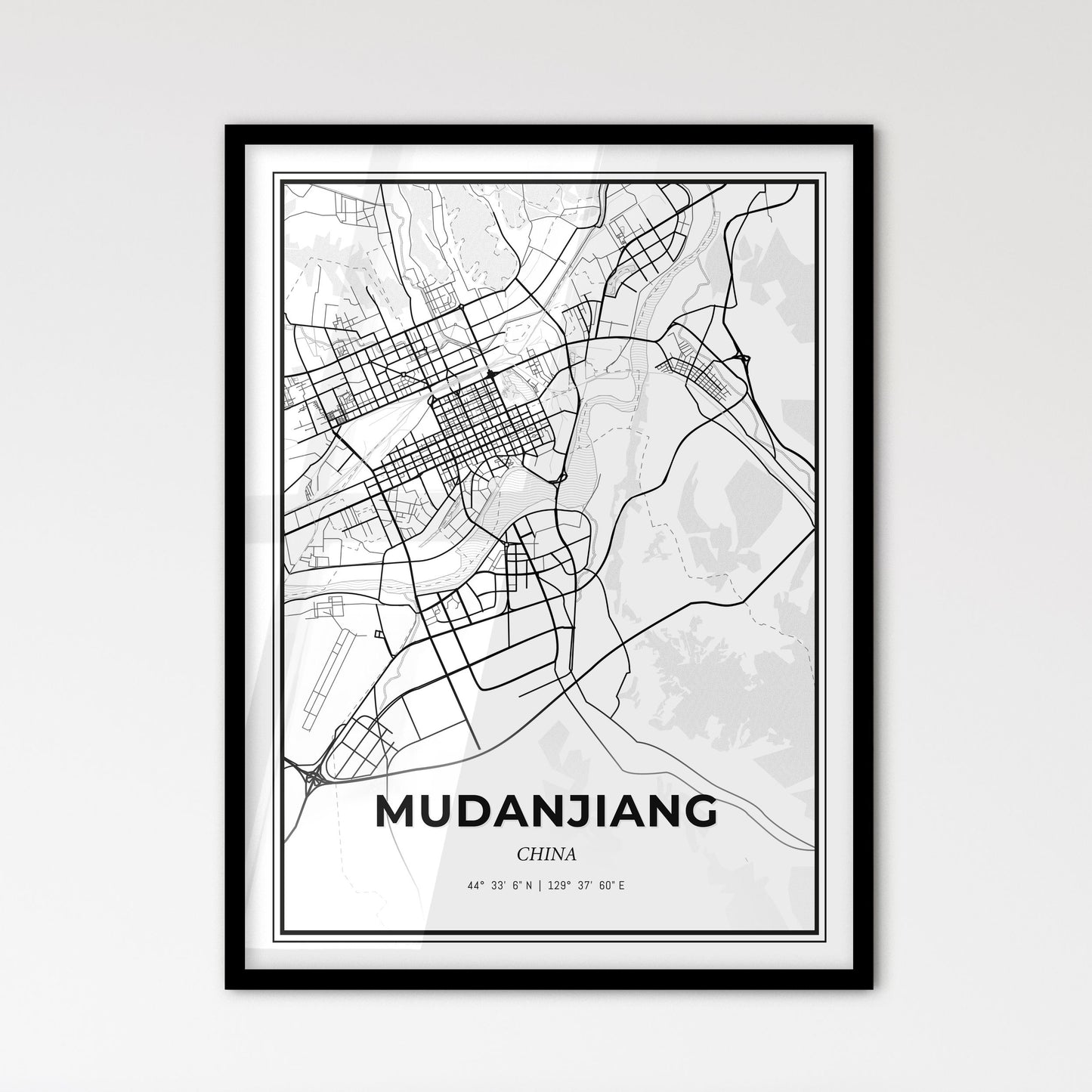 Mudanjiang China - Scandinavian Style City Map for Modern Home Decor