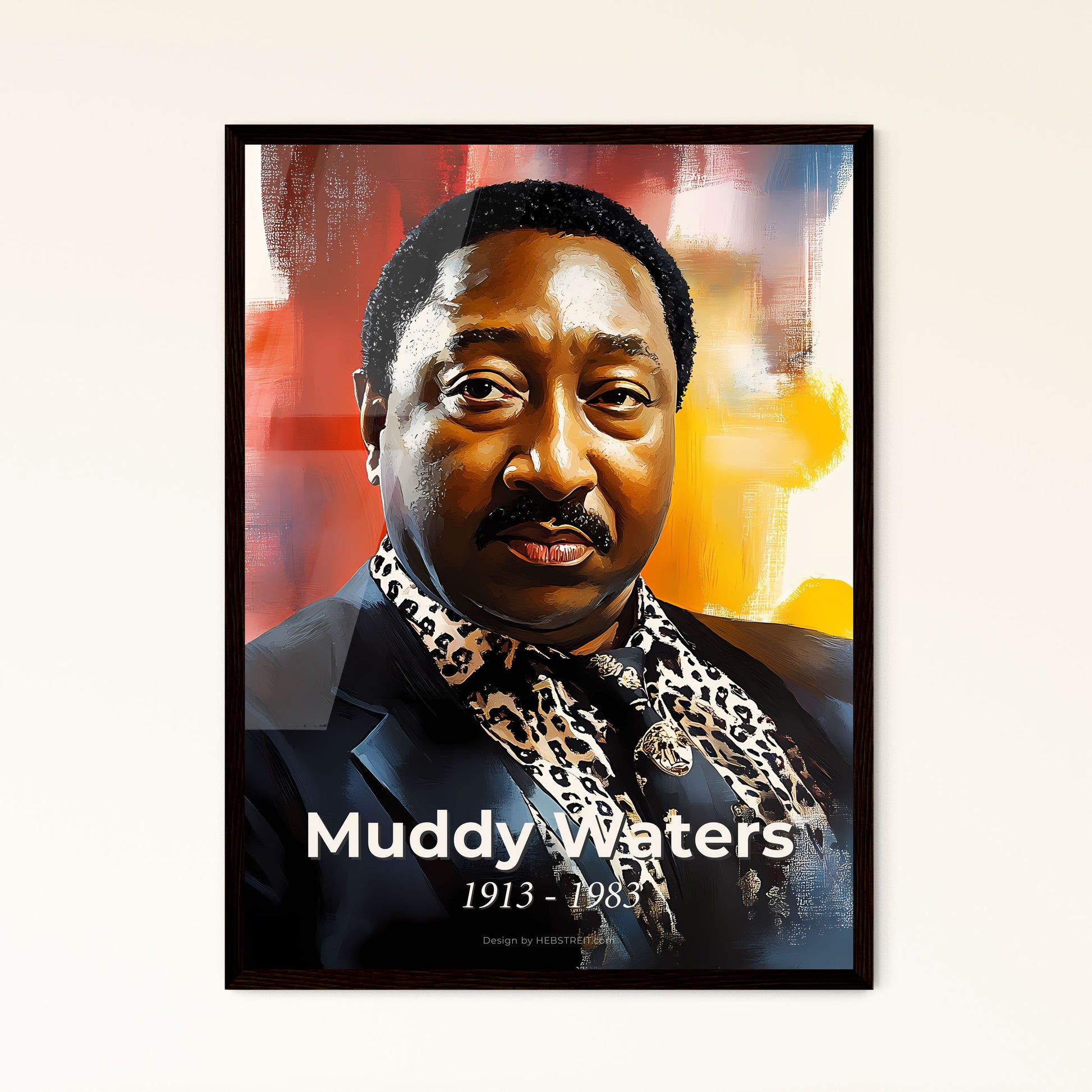 Portrait of Muddy Waters, 1913 - 1983. Impressionistic painting of a man in a suit.