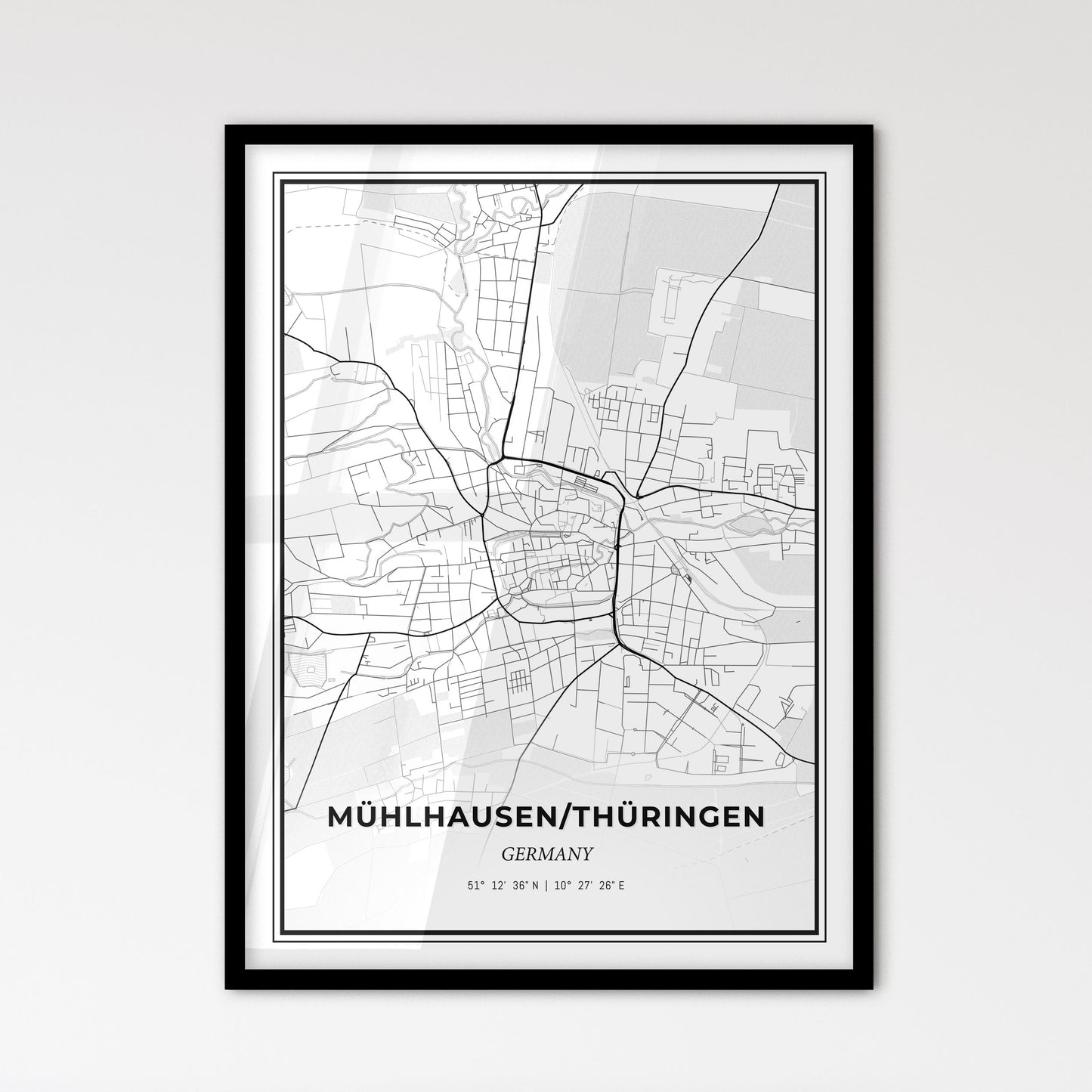 Muhlhausen/Thuringia Germany - Scandinavian Style City Map for Modern Home Decor