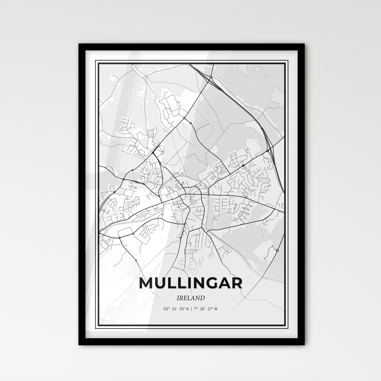 Mullingar Ireland - Scandinavian Style City Map for Modern Home Decor