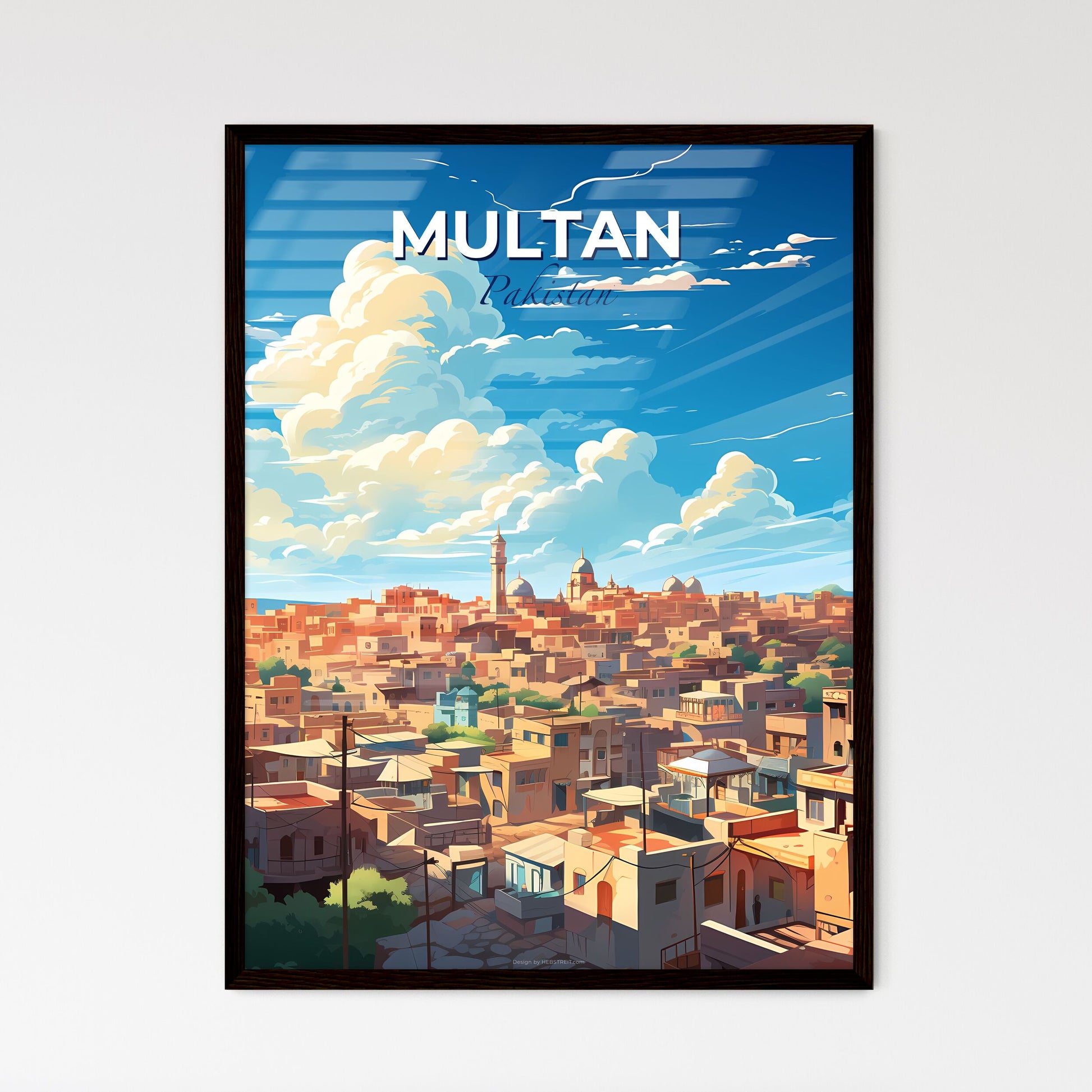 Vibrant Multan Pakistan City Skyline Painting with Buildings and Clouds Default Title