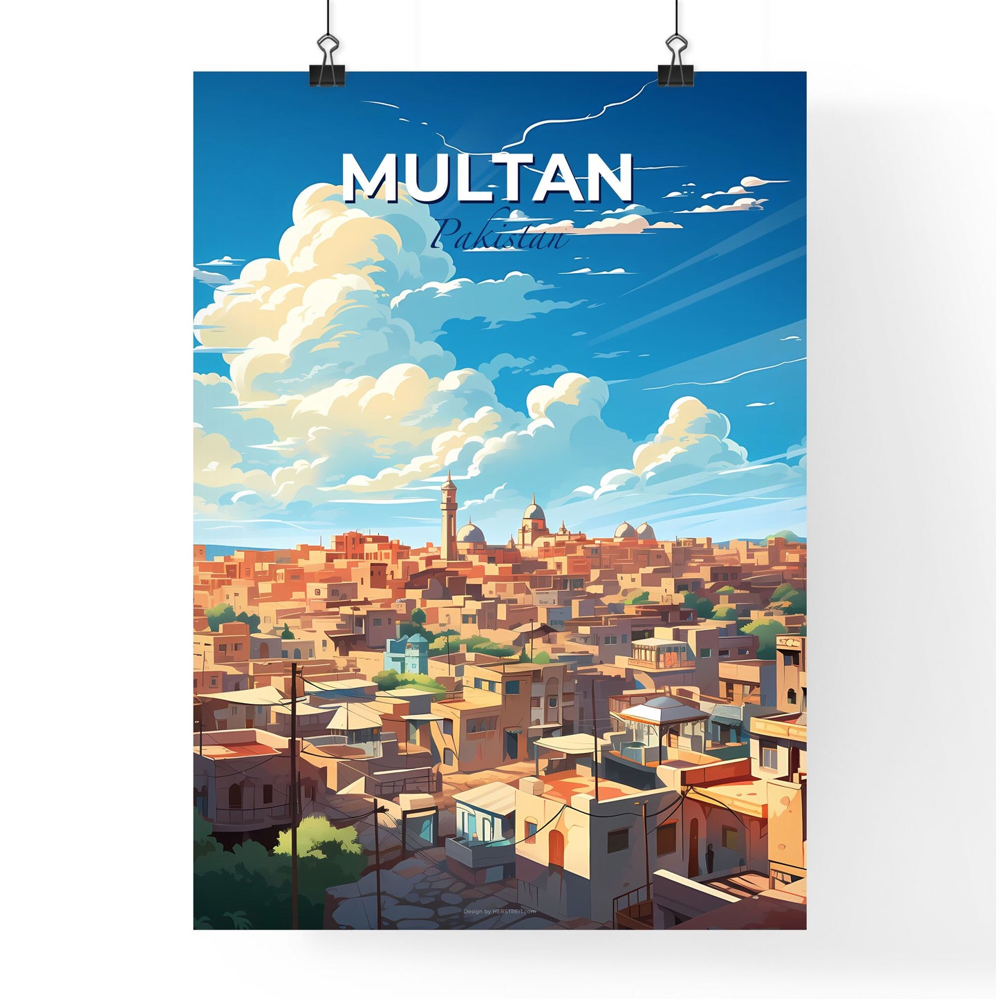 Vibrant Multan Pakistan City Skyline Painting with Buildings and Clouds Default Title