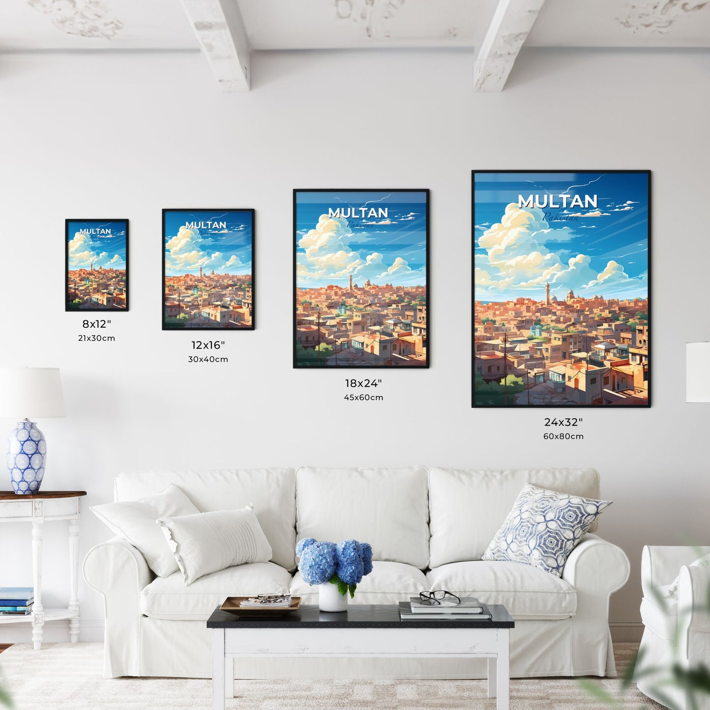 Vibrant Multan Pakistan City Skyline Painting with Buildings and Clouds Default Title