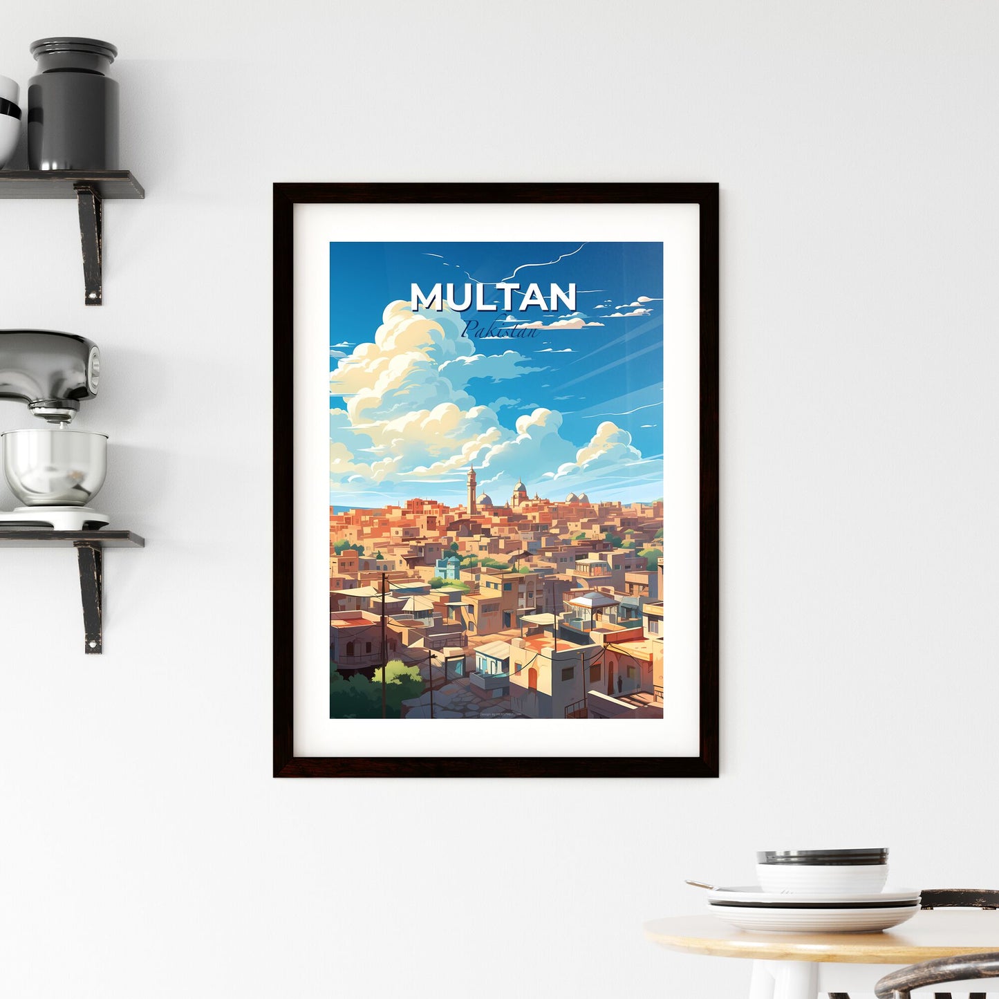 Vibrant Multan Pakistan City Skyline Painting with Buildings and Clouds Default Title