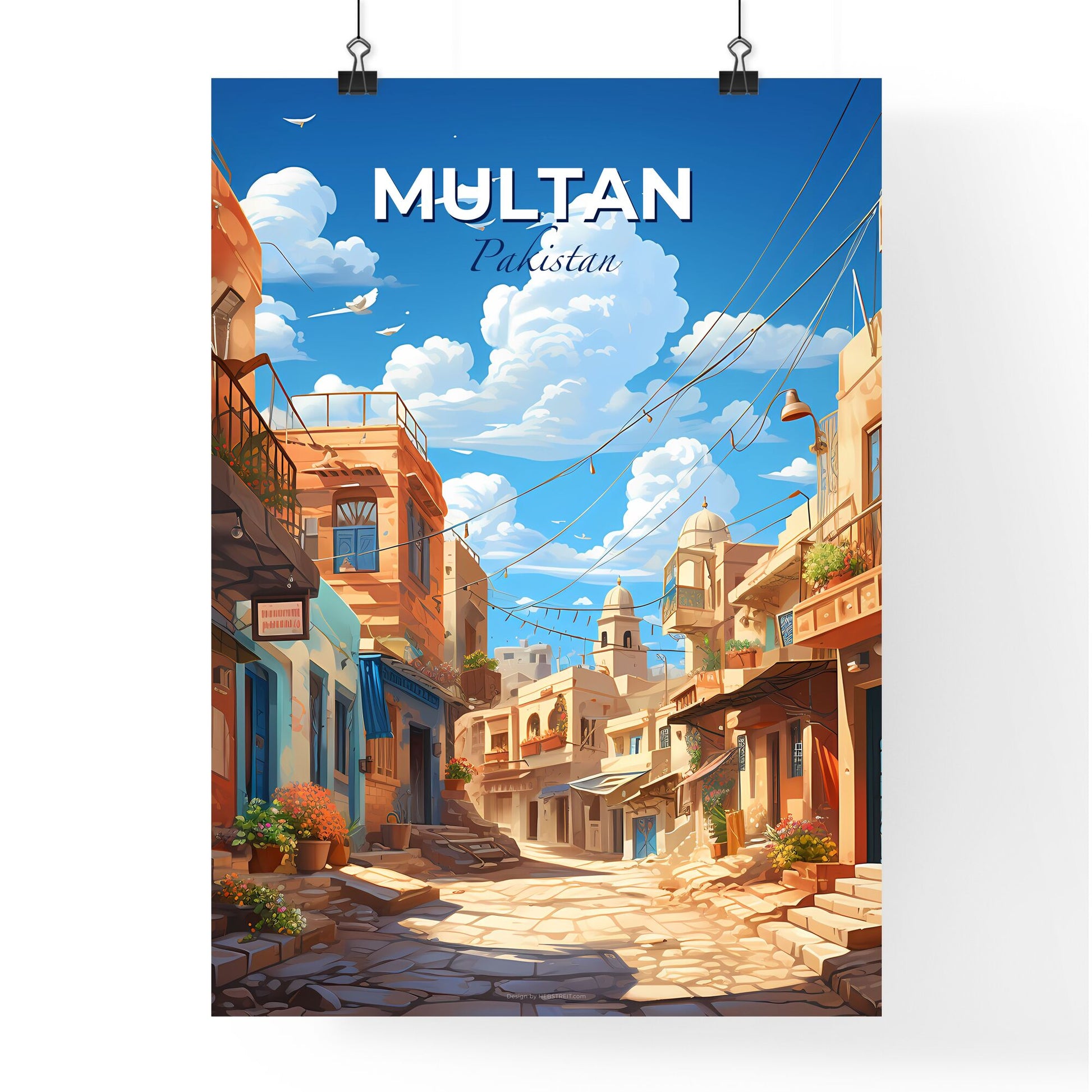 Multan Pakistan Cityscape Painting Artistic Skyline Blue Sky Vibrant Colors Default Title