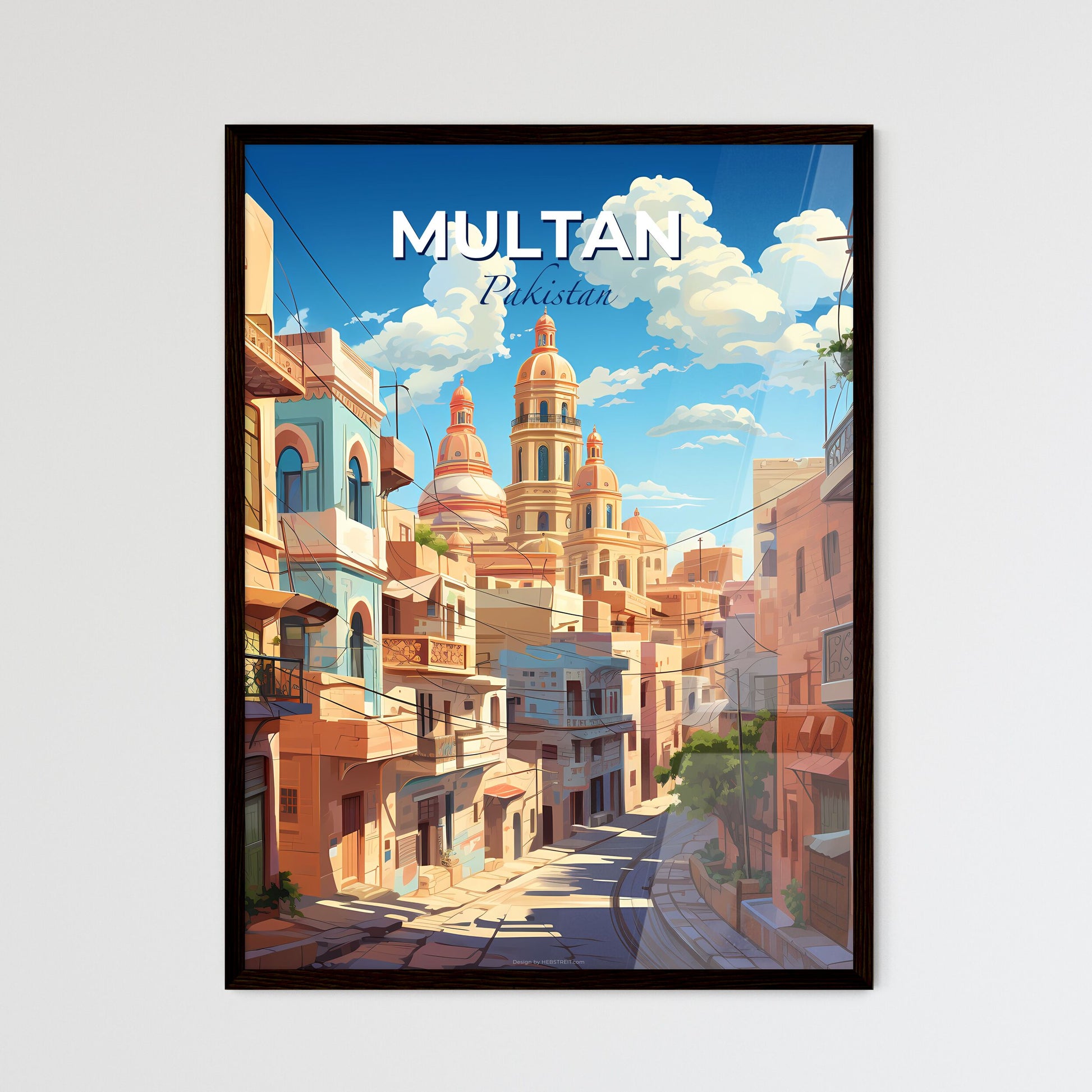 Expressive Painting of Multan Pakistan Skyline Featuring Street Scenes and Tower Default Title