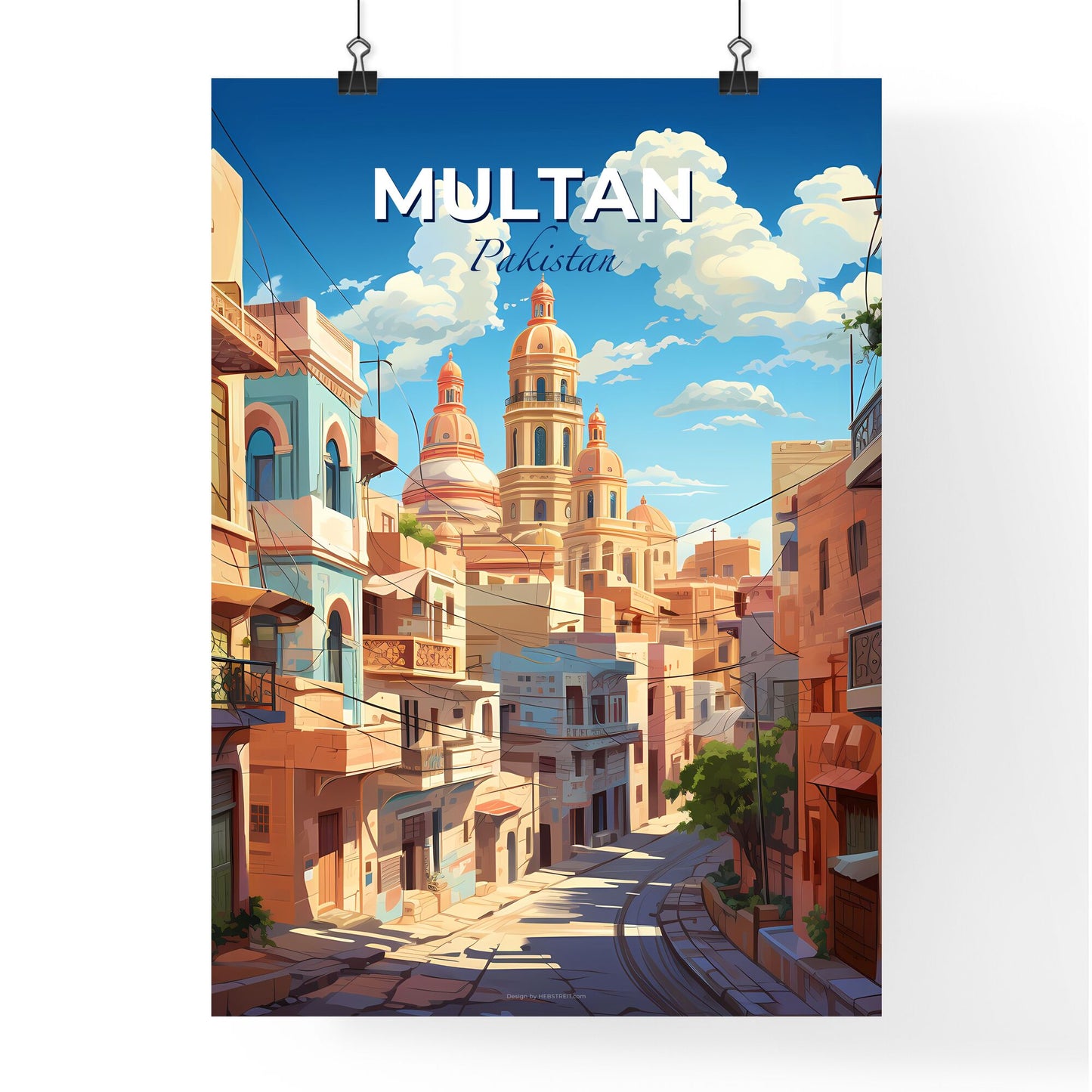 Expressive Painting of Multan Pakistan Skyline Featuring Street Scenes and Tower Default Title