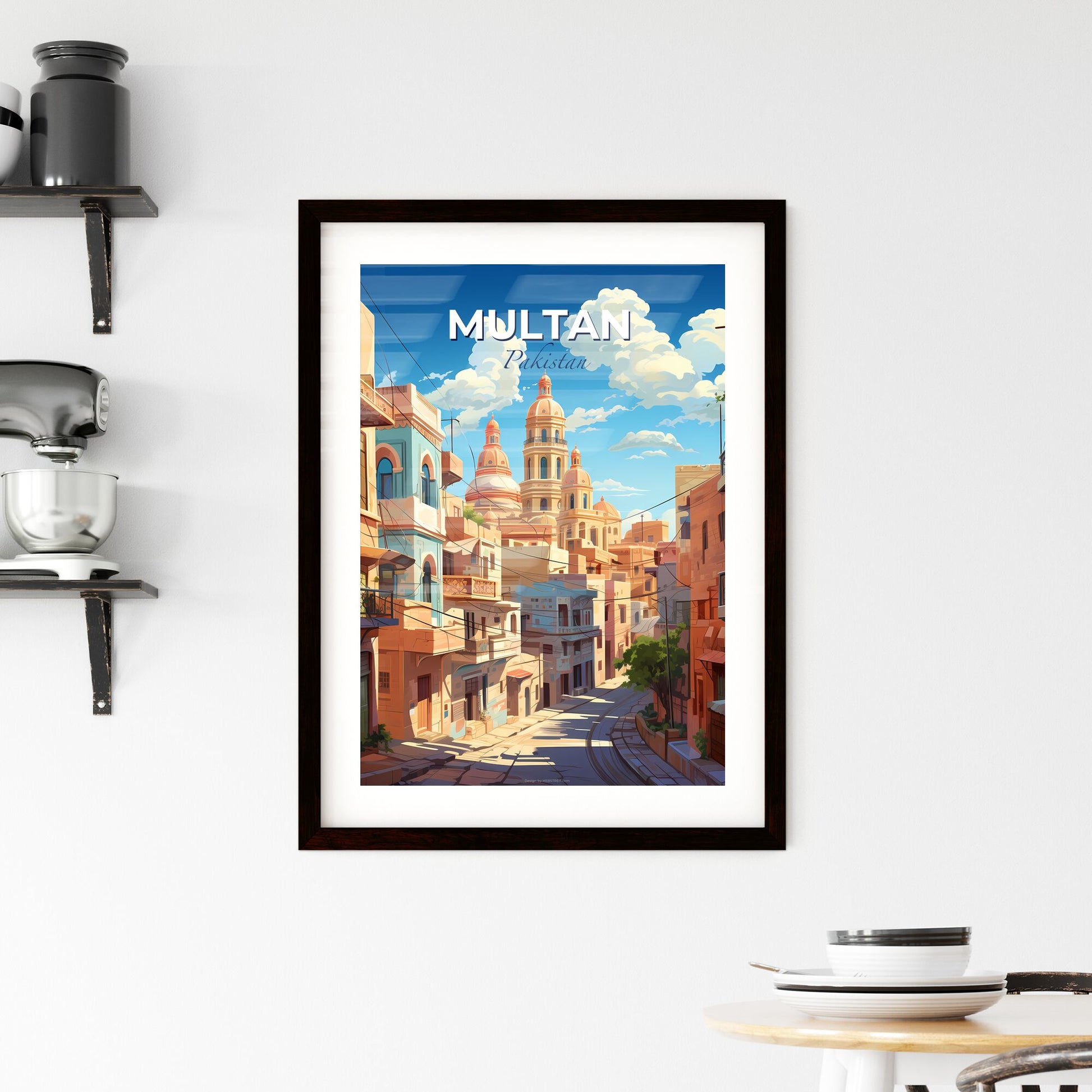 Expressive Painting of Multan Pakistan Skyline Featuring Street Scenes and Tower Default Title